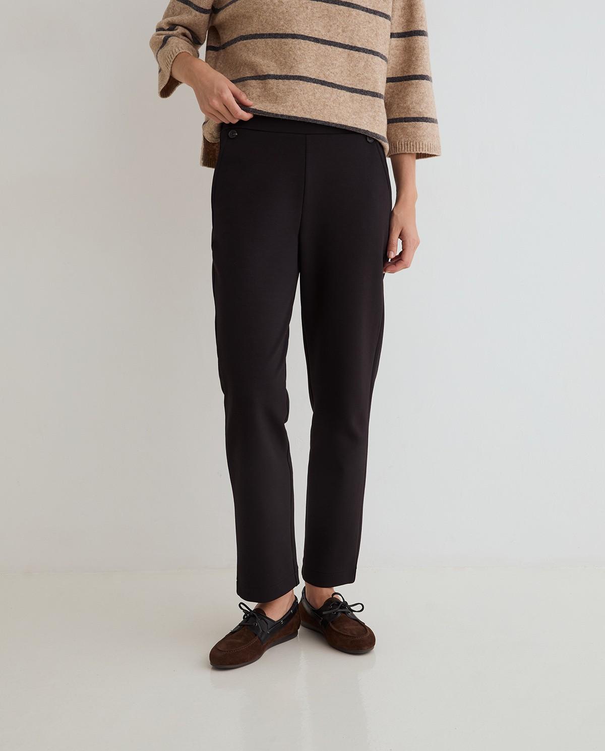 Pantalón recto de mujer de punto - Yerse - Negro Negro-2