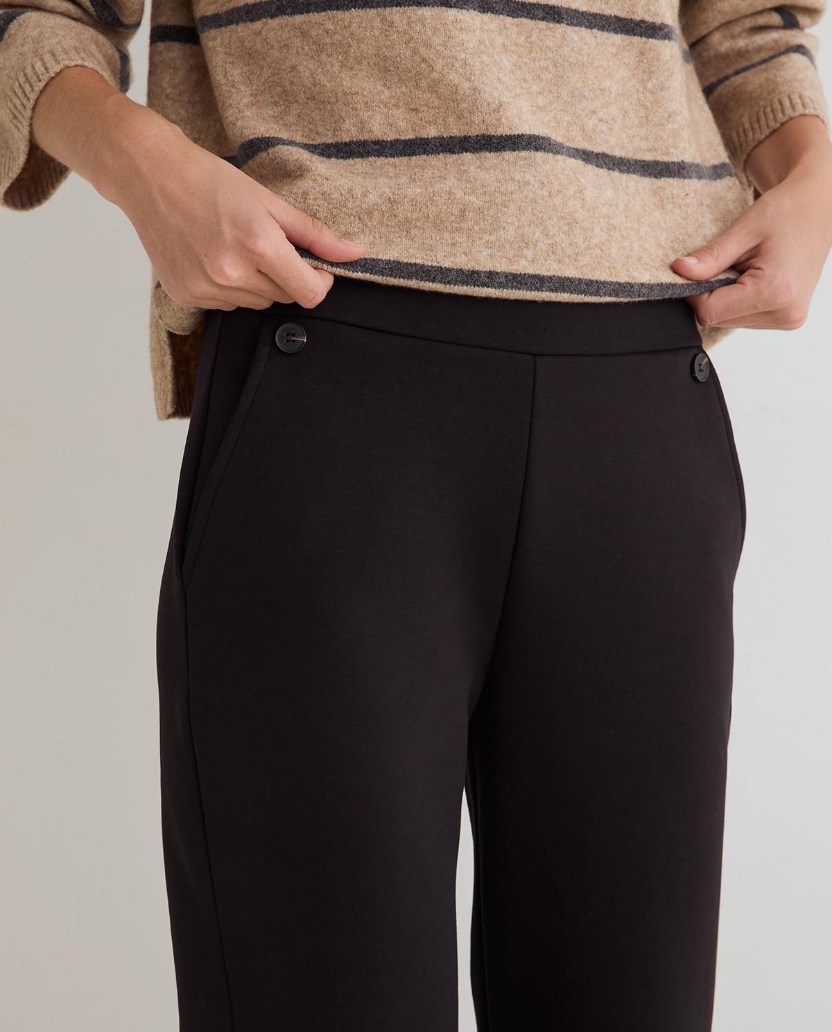 Pantalón recto de mujer de punto - Yerse - Negro Negro-3