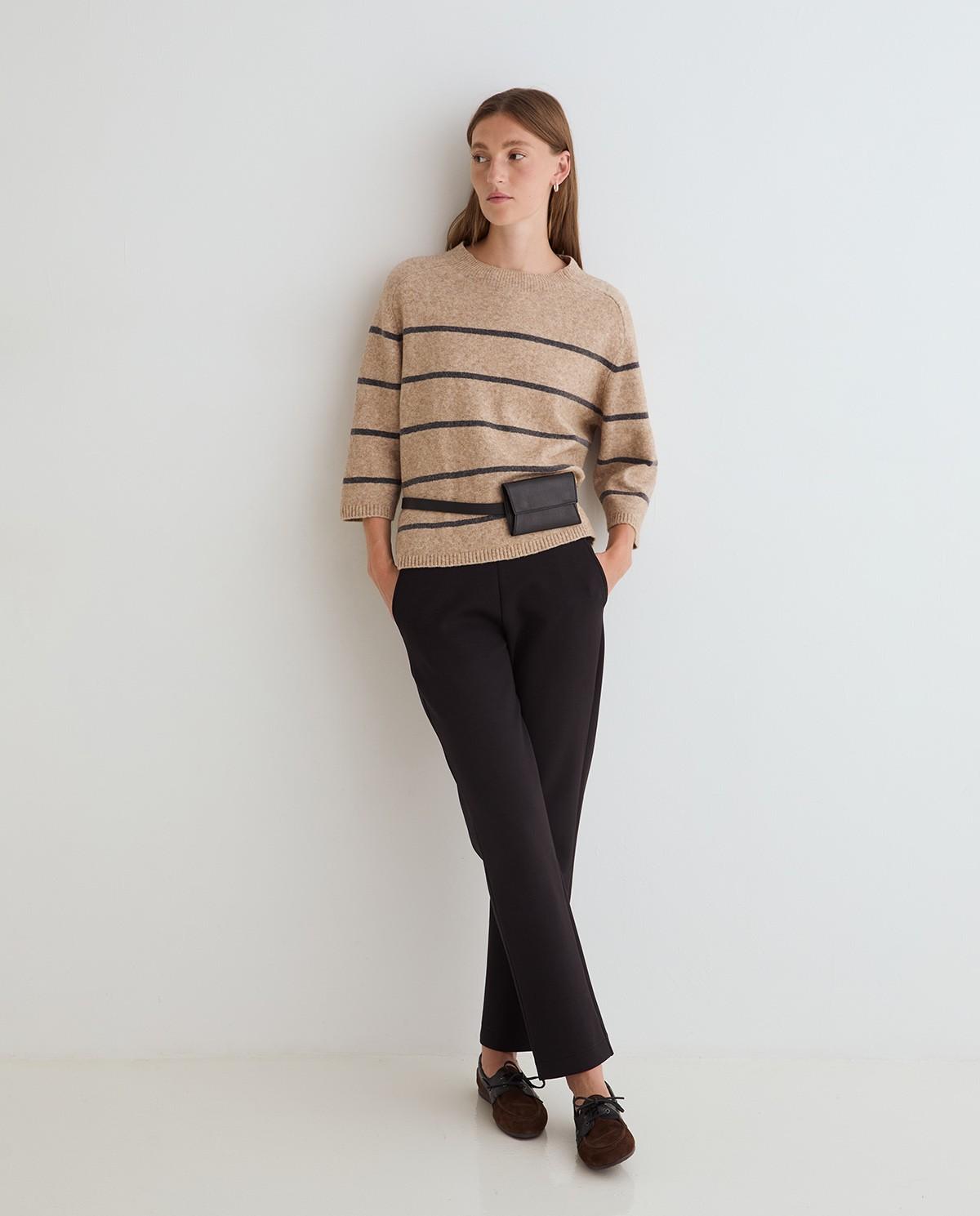 Pantalón recto de mujer de punto - Yerse - Negro Negro-5