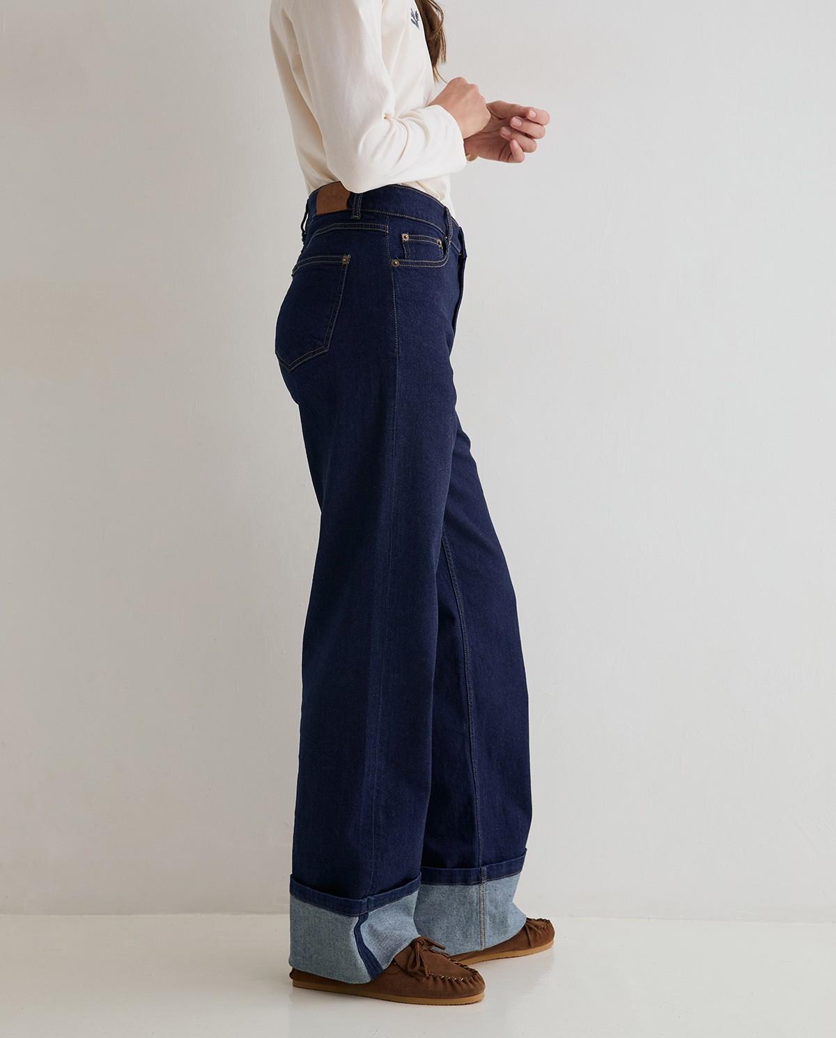 Vaquero ancho de mujer de tiro medio con bajo vuelto - Yerse - Azul Azul-5