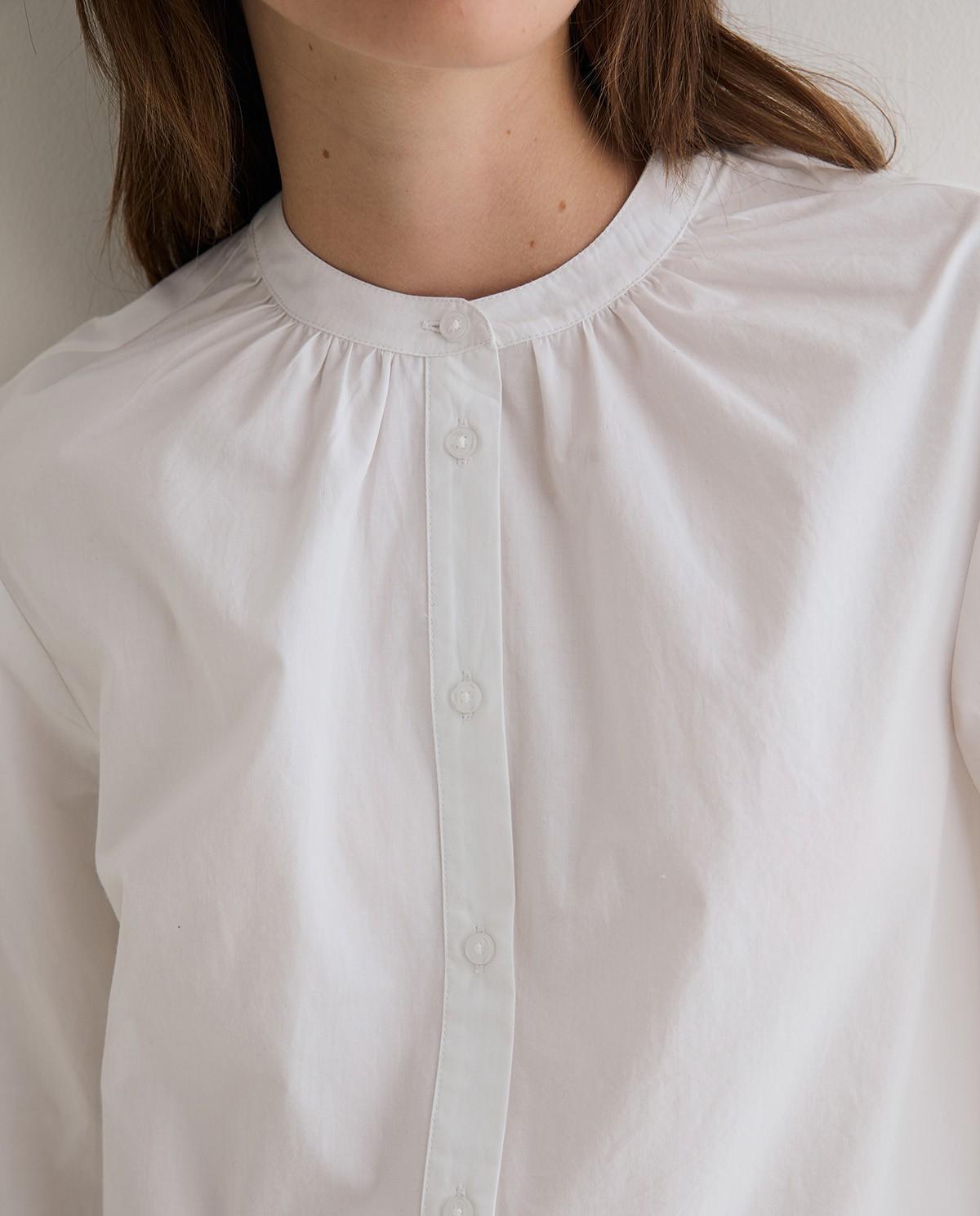 Blusa de mujer con cuello mao y manga larga abullonada con bordados - Yerse - Blanco Blanco-3