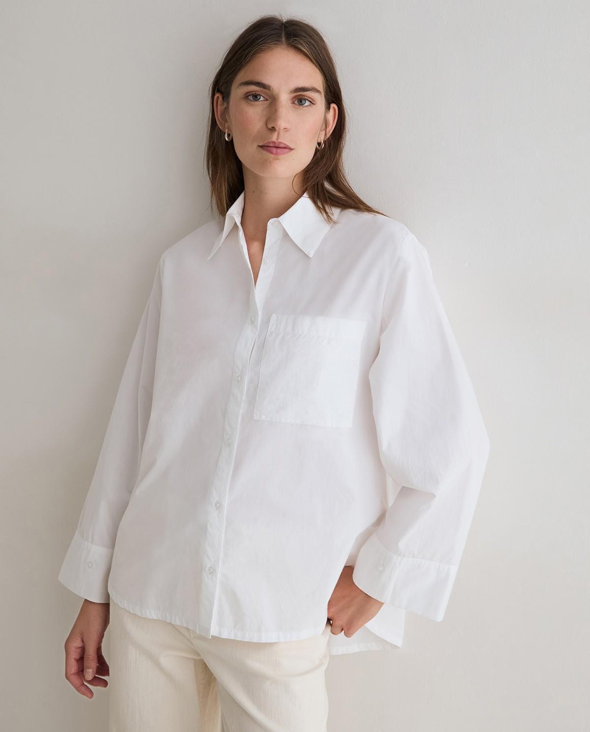 Imagen 0 de Camisa oversize de mujer popelin de manga larga de algodón Blanco