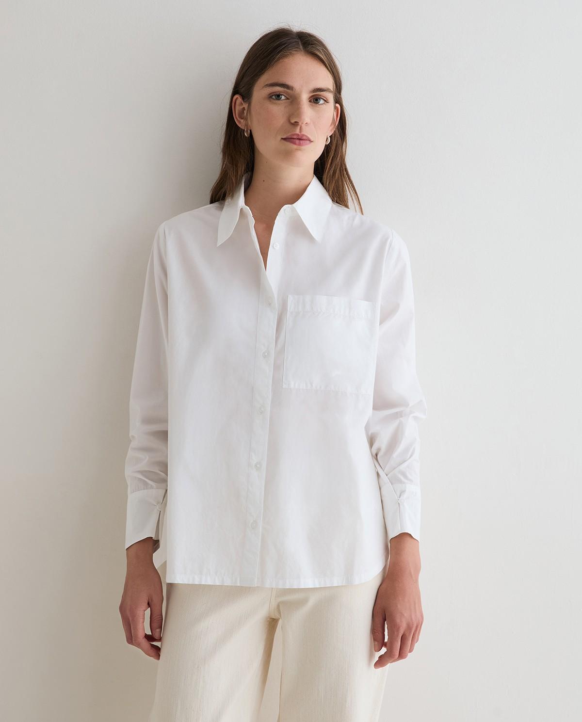 Camisa oversize de mujer popelin de manga larga de algodón - Yerse - Blanco Blanco-3