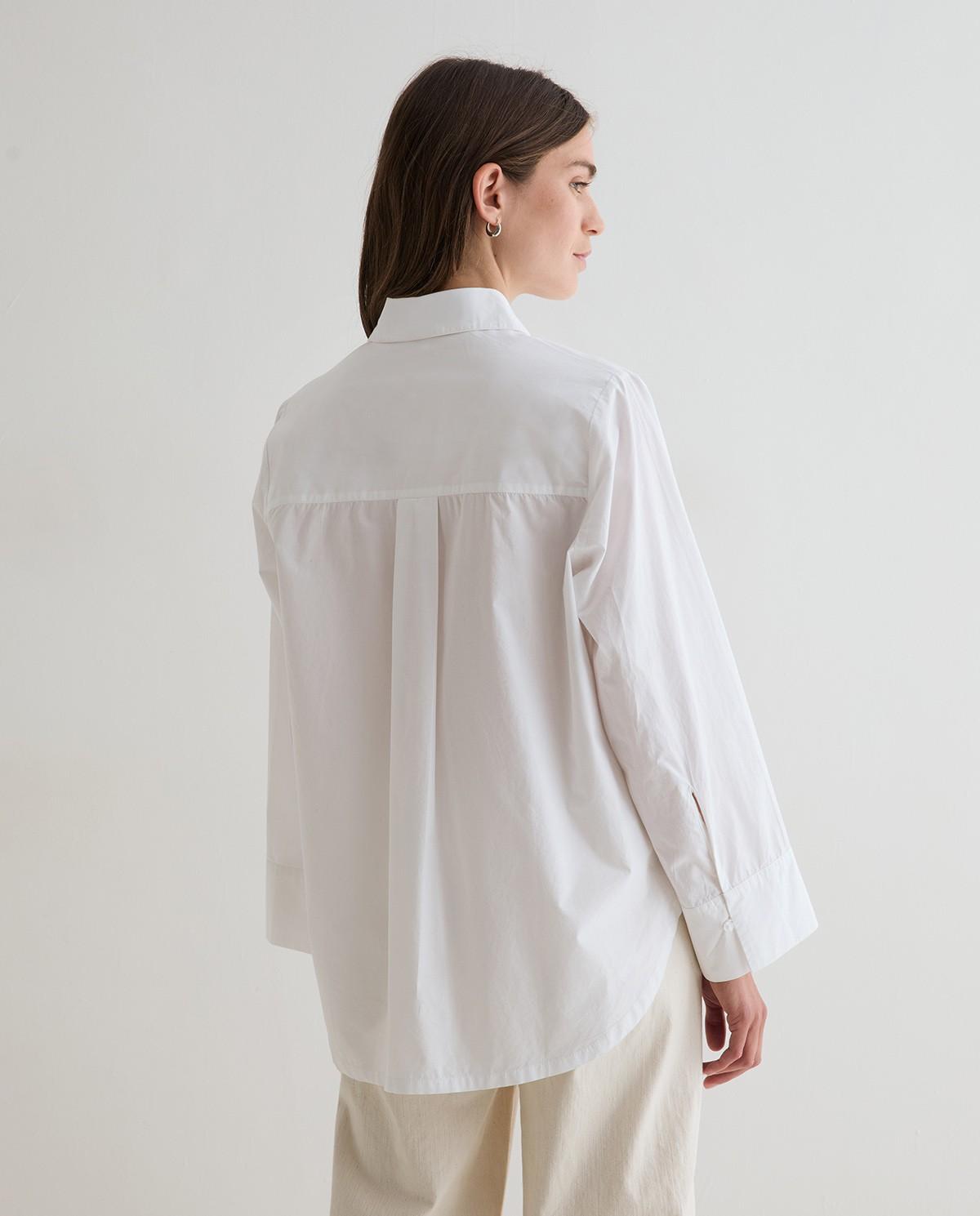 Camisa oversize de mujer popelin de manga larga de algodón - Yerse - Blanco Blanco-4