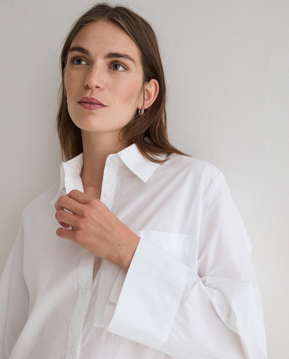 Camisa oversize de mujer popelin de manga larga de algodón - Yerse - Blanco Blanco-5