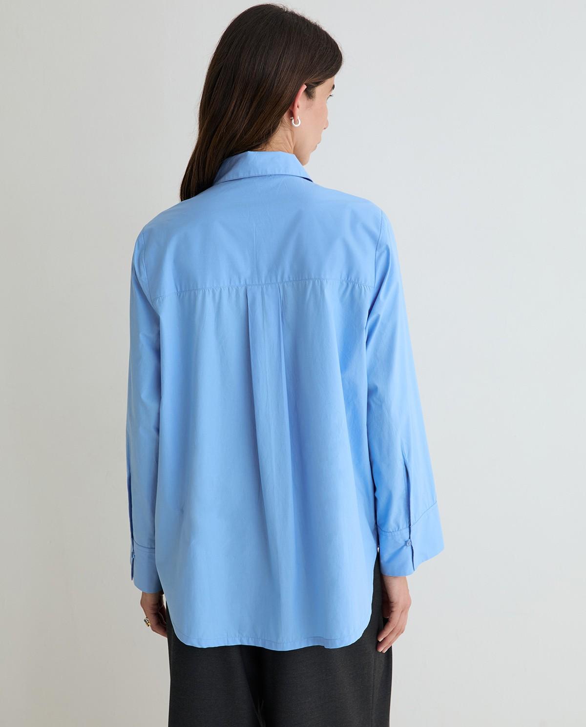 Camisa oversize de mujer popelin de manga larga de algodón - Yerse - Azul Azul-3