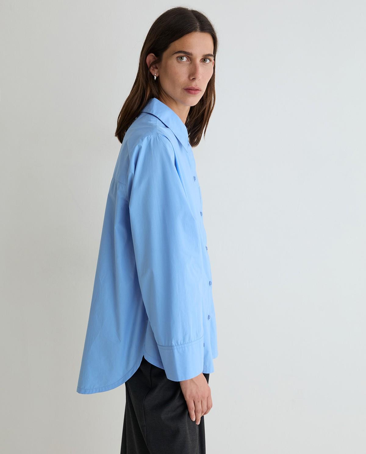 Camisa oversize de mujer popelin de manga larga de algodón - Yerse - Azul Azul-4