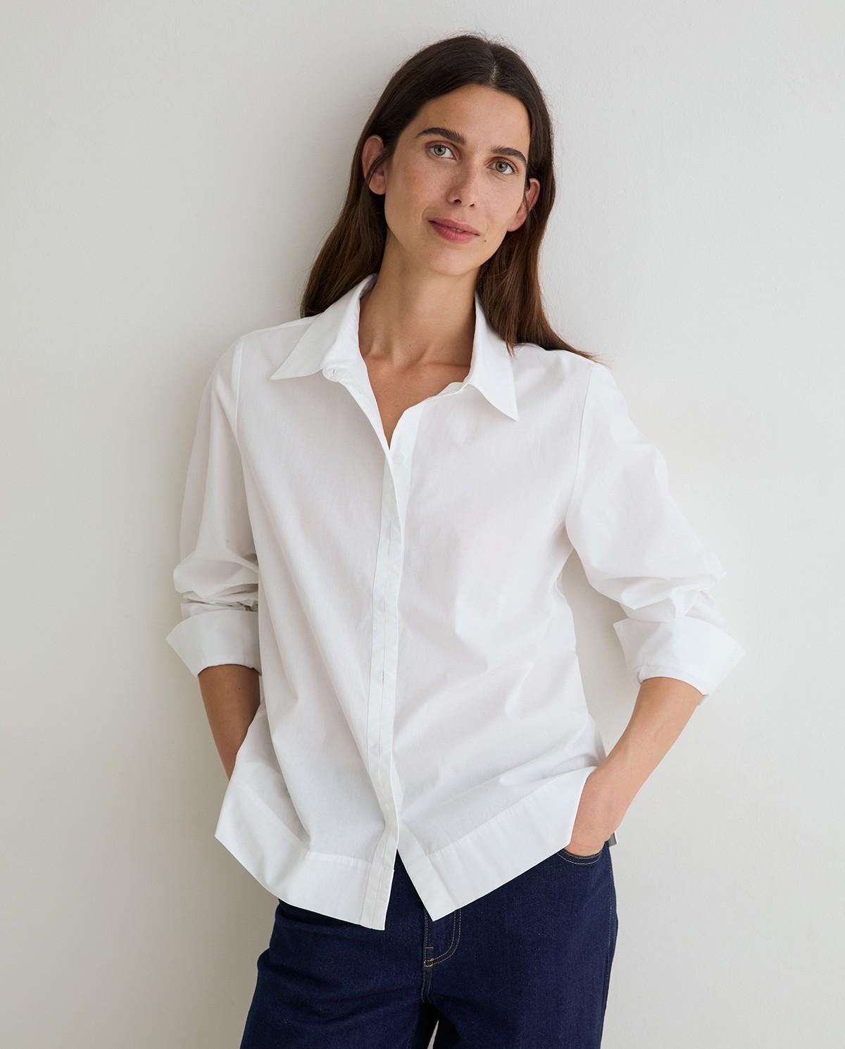 Camisa de mujer con cuello camisero de manga larga - Yerse - Blanco Blanco-1