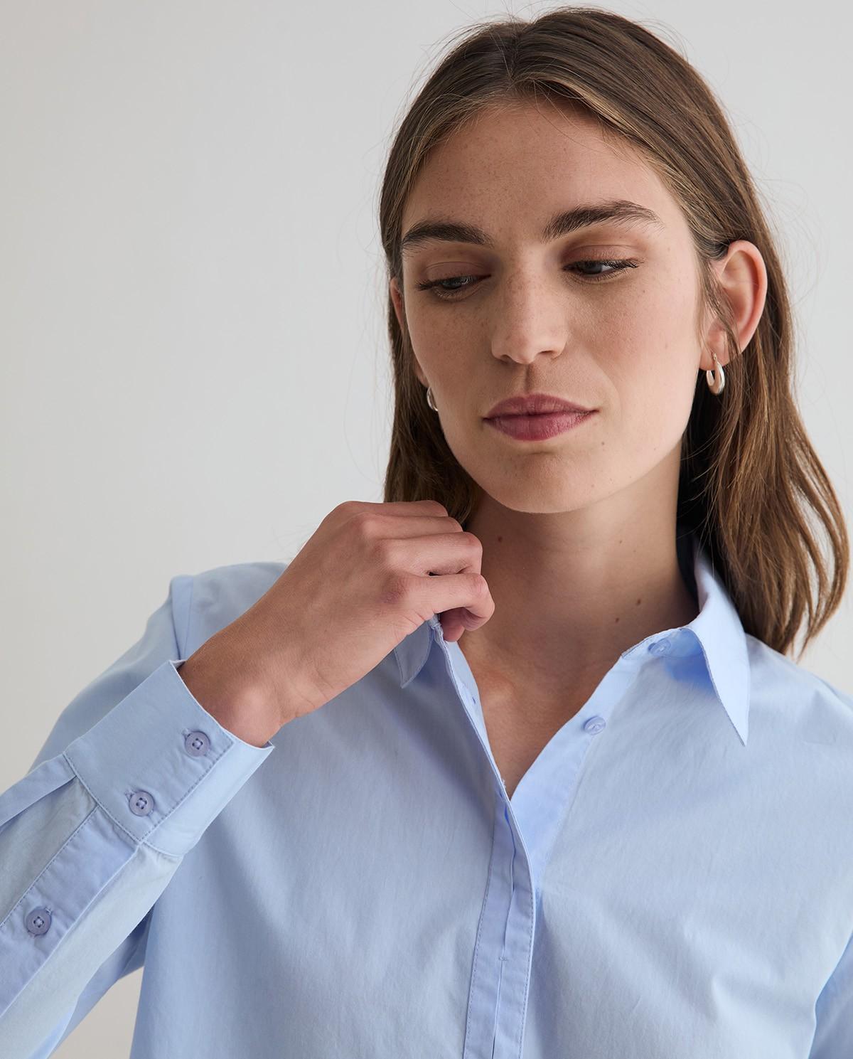 Camisa de mujer con cuello camisero de manga larga - Yerse - Azul claro Azul claro-3