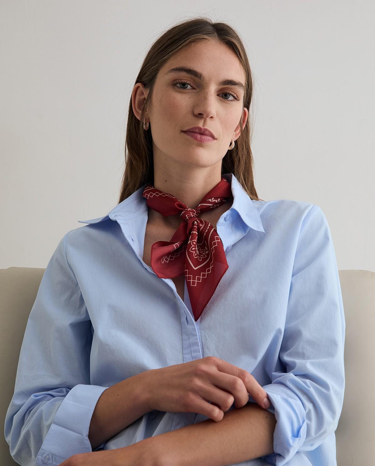 Camisa de mujer con cuello camisero de manga larga - Yerse - Azul claro Azul claro-5