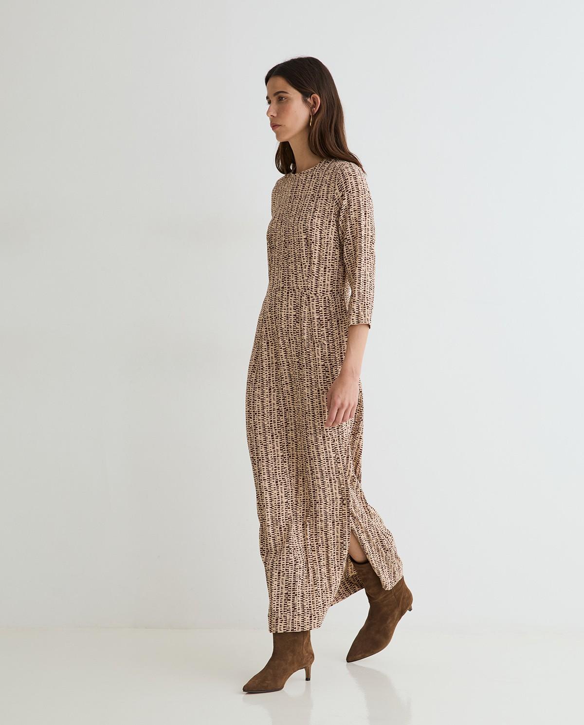 Vestido midi con escote redondo - Yerse - Marrón Marrón-1