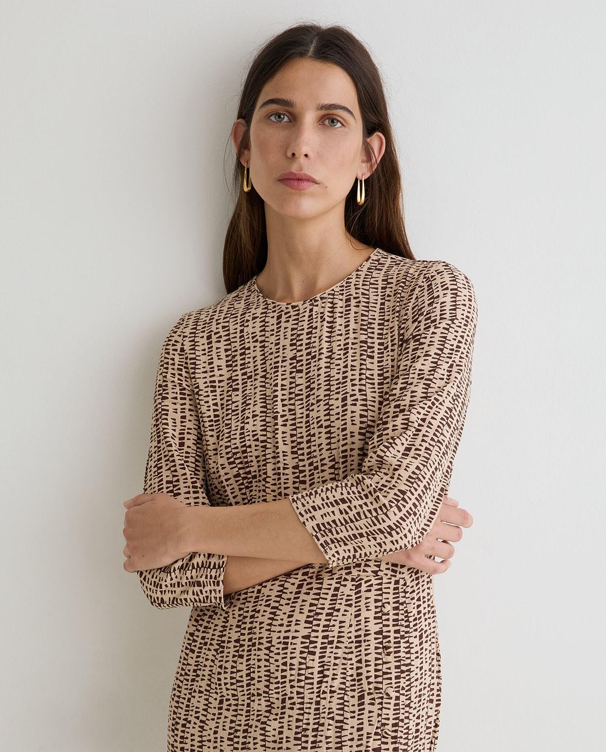 Vestido midi con escote redondo - Yerse - Marrón Marrón-2