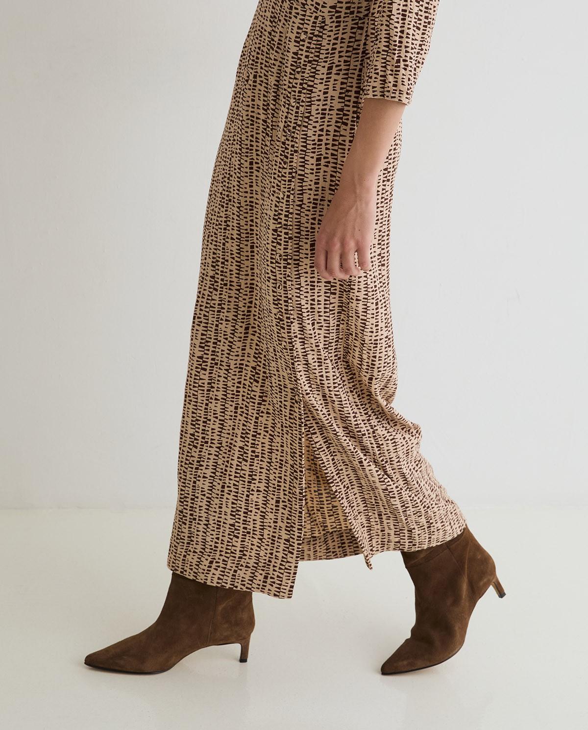 Vestido midi con escote redondo - Yerse - Marrón Marrón-3