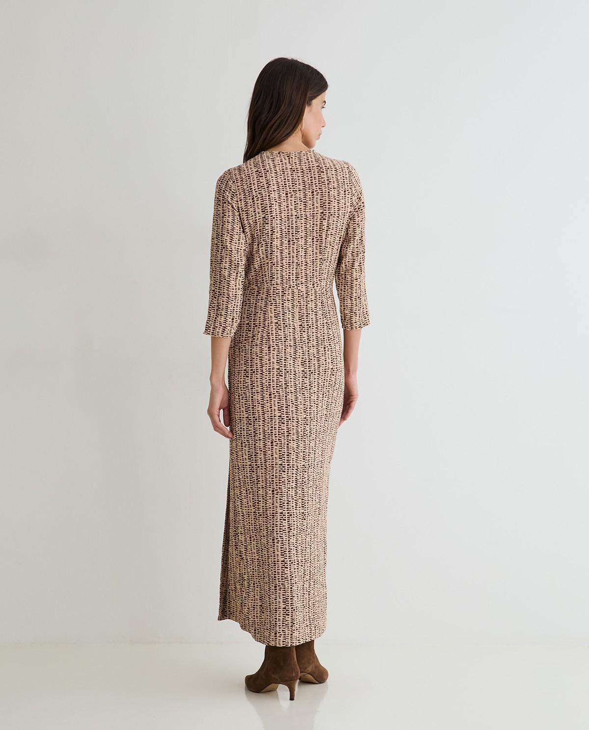 Vestido midi con escote redondo - Yerse - Marrón Marrón-4