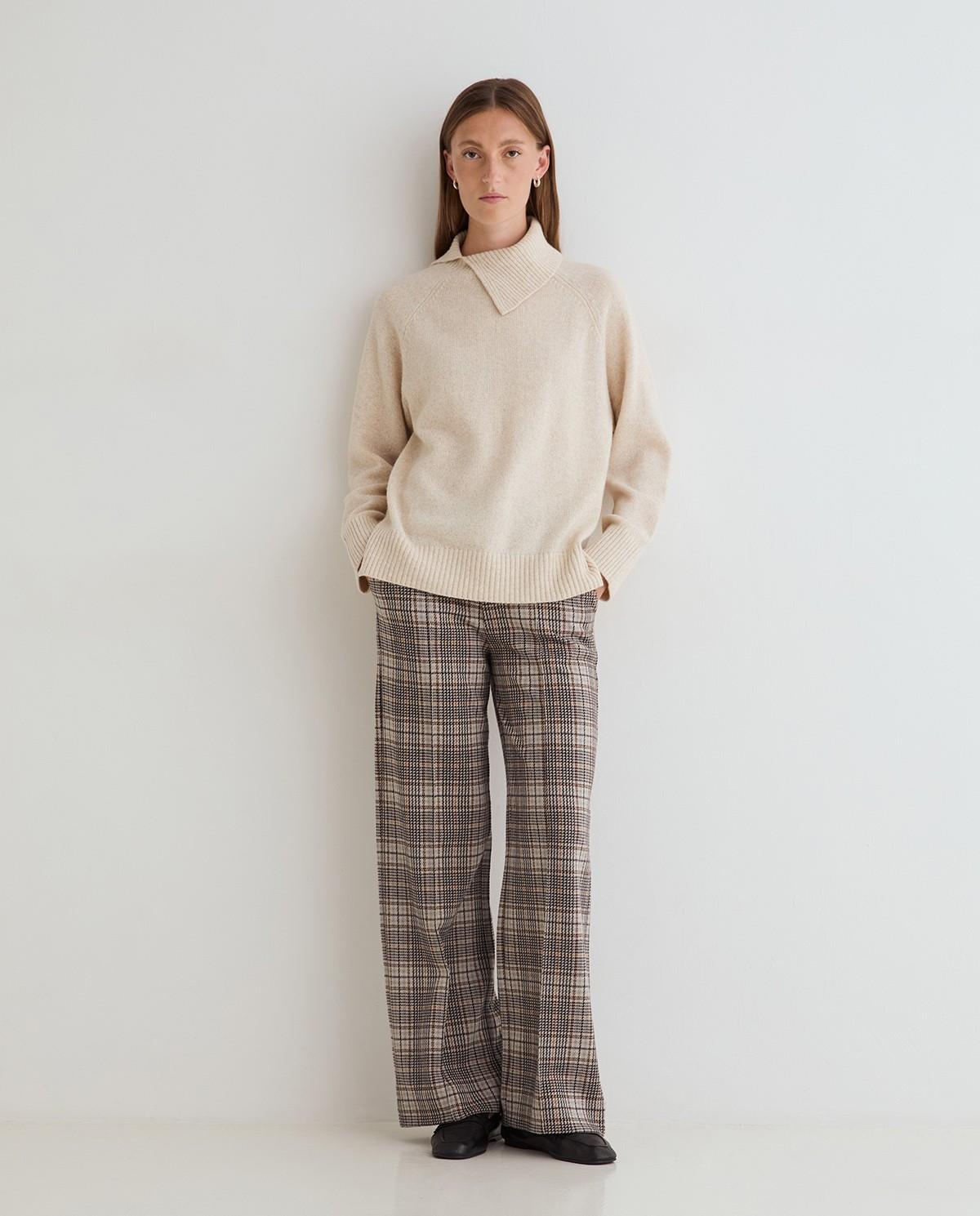 Pantalón ancho de mujer de tiro medio - Yerse - Marrón Marrón-1