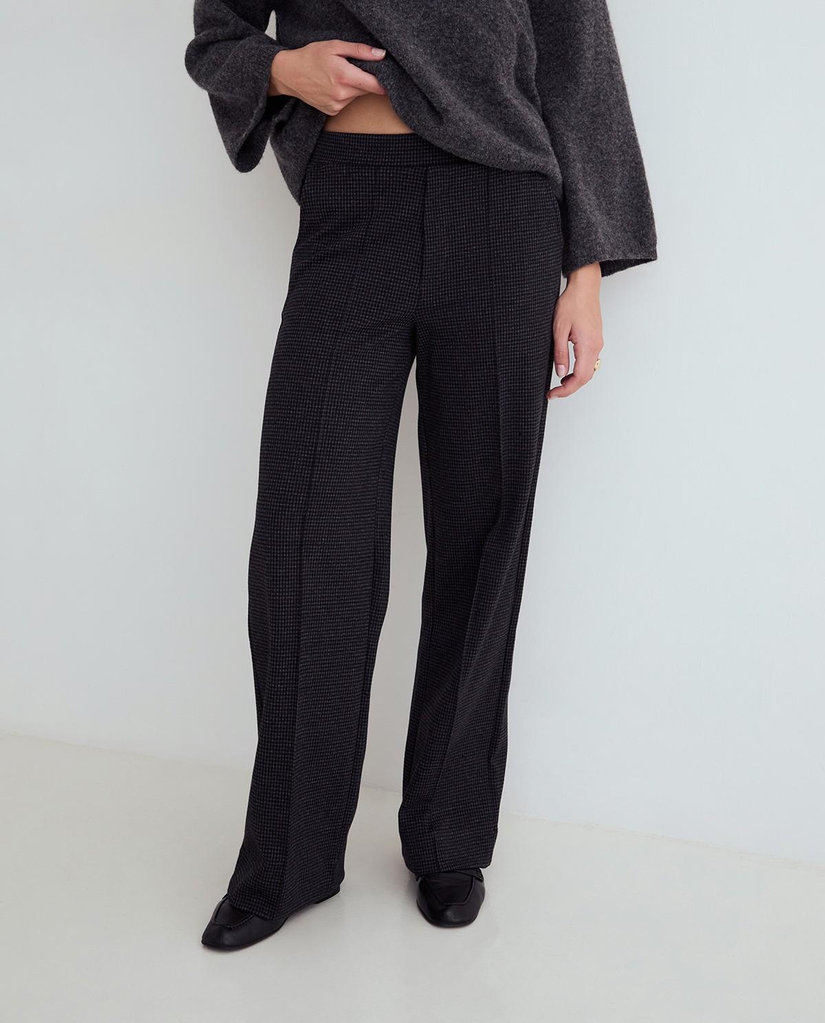 Pantalón ancho de mujer de tiro medio - Yerse - Gris Gris-2