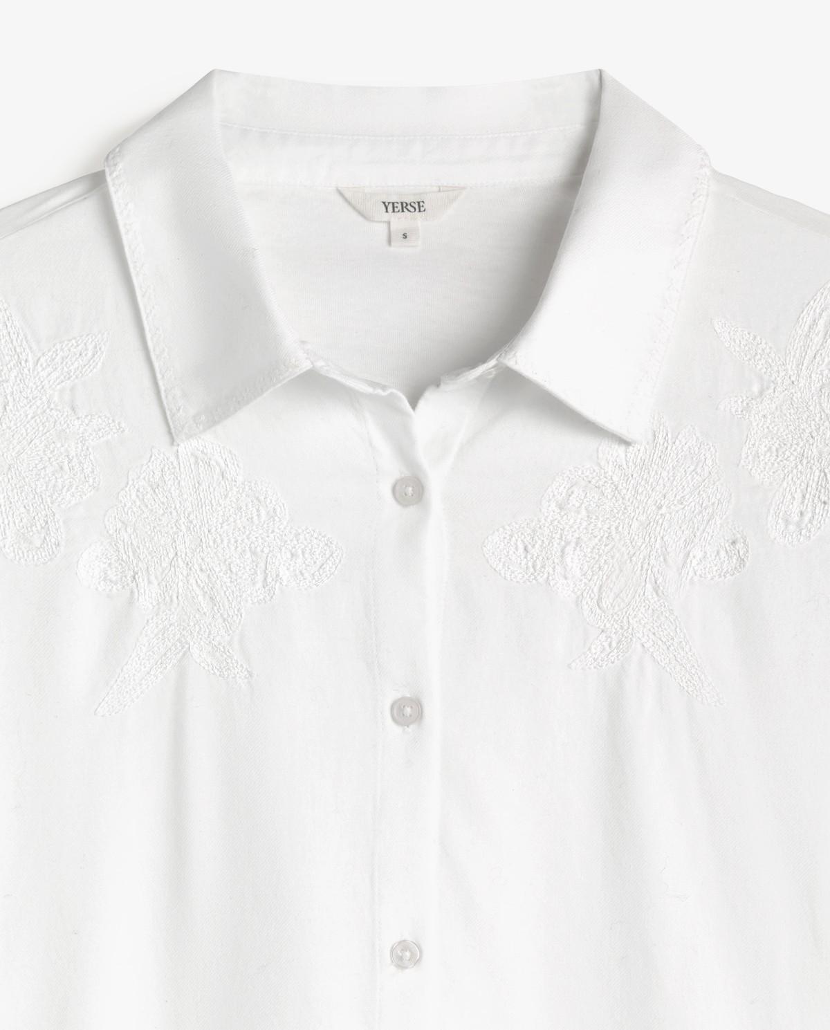 Camisa de mujer de manga larga bordada con flores - Yerse - Blanco Blanco-4