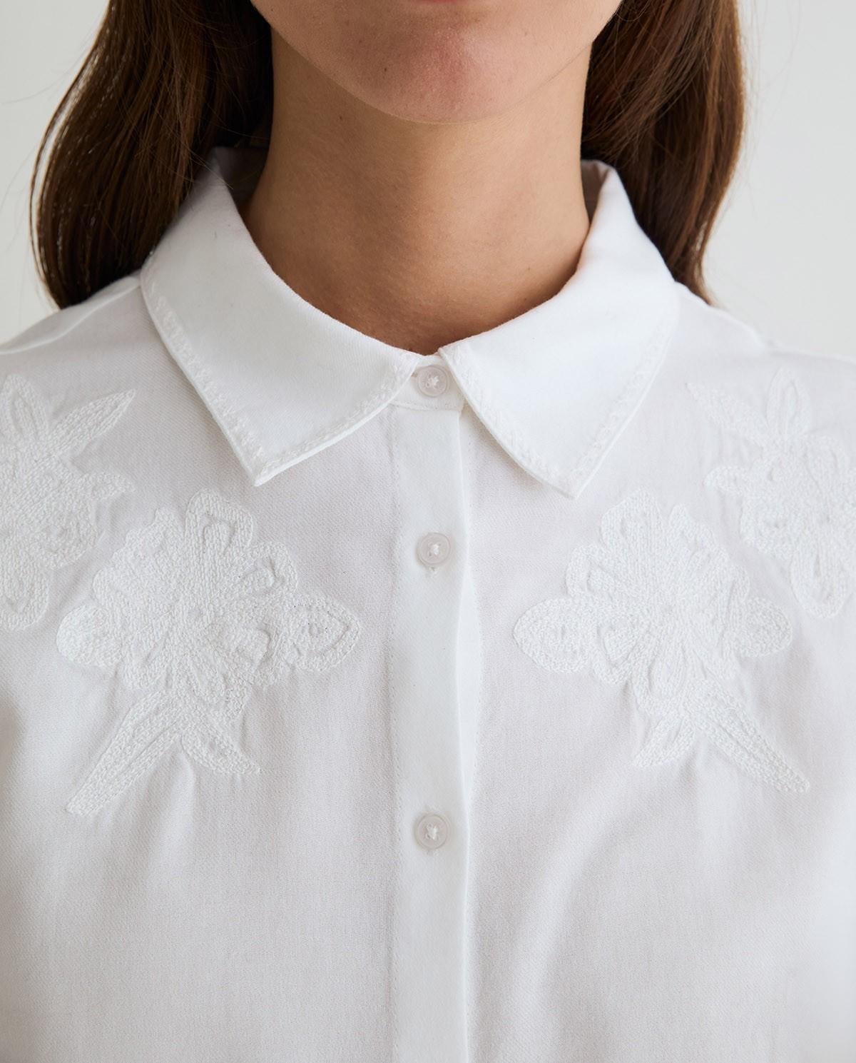 Camisa de mujer de manga larga bordada con flores - Yerse - Blanco Blanco-2