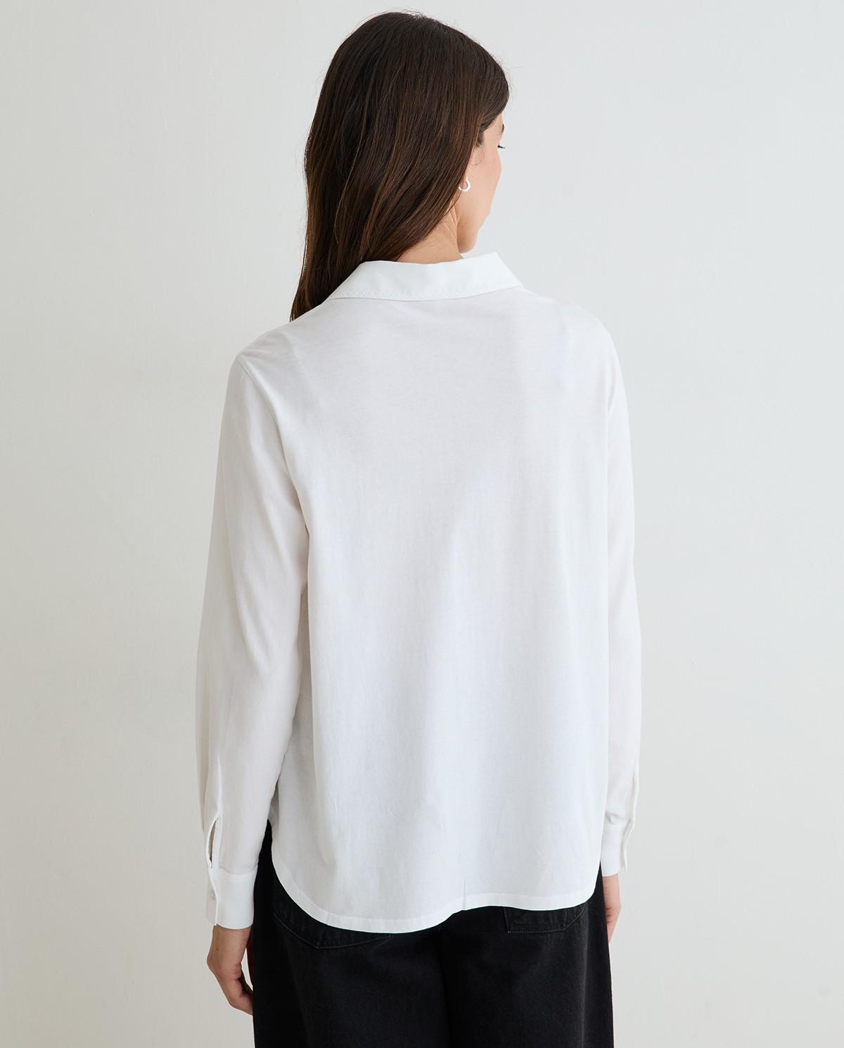 Camisa de mujer de manga larga bordada con flores - Yerse - Blanco Blanco-3