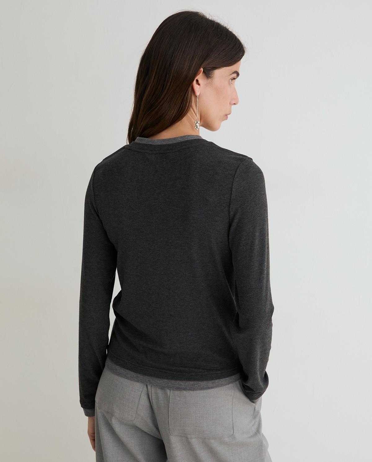 Camiseta de manga larga de mujer efecto superpuesto - Yerse - Gris Gris-3