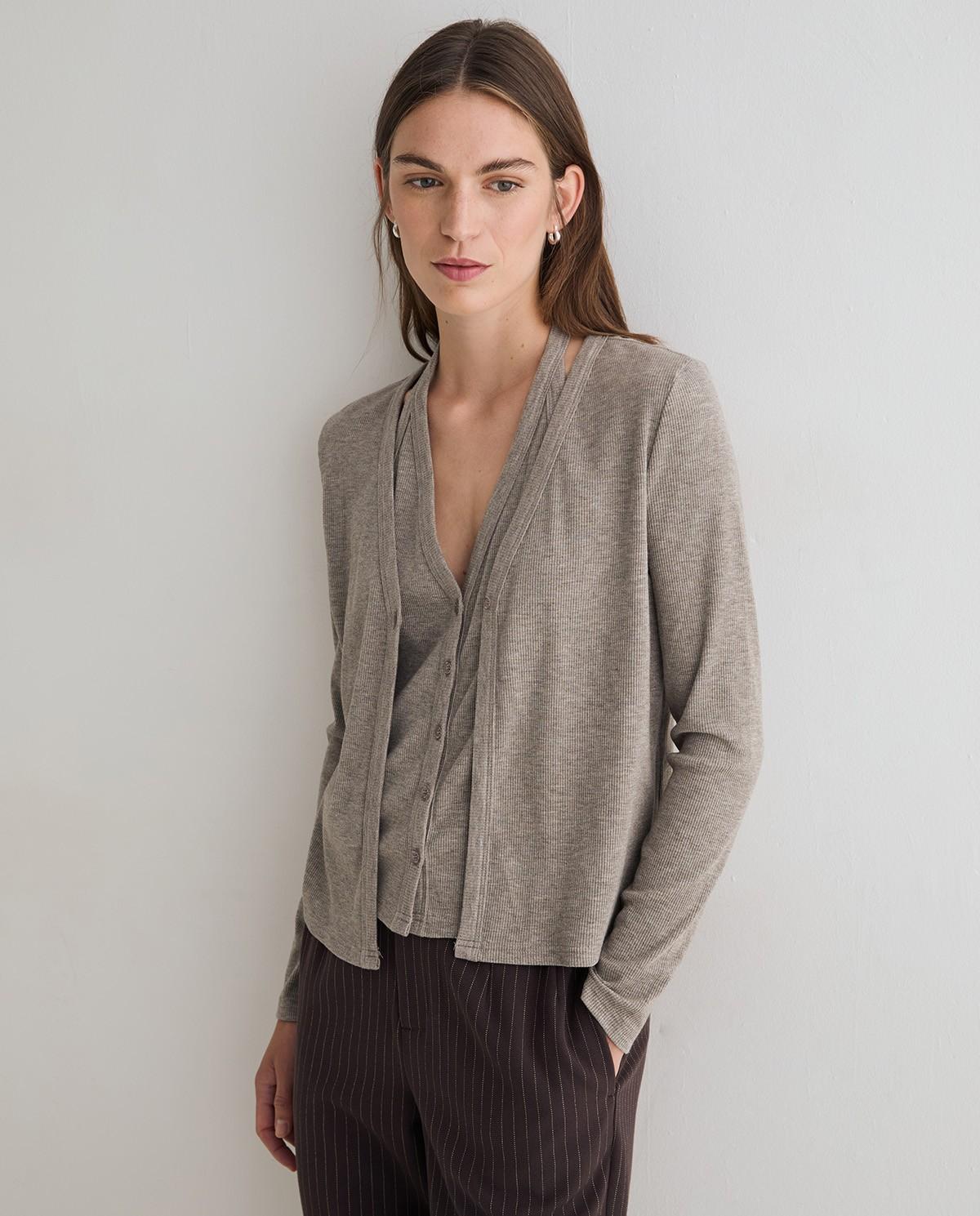 Cárdigan de mujer combinado con top - Yerse - Gris Gris-1