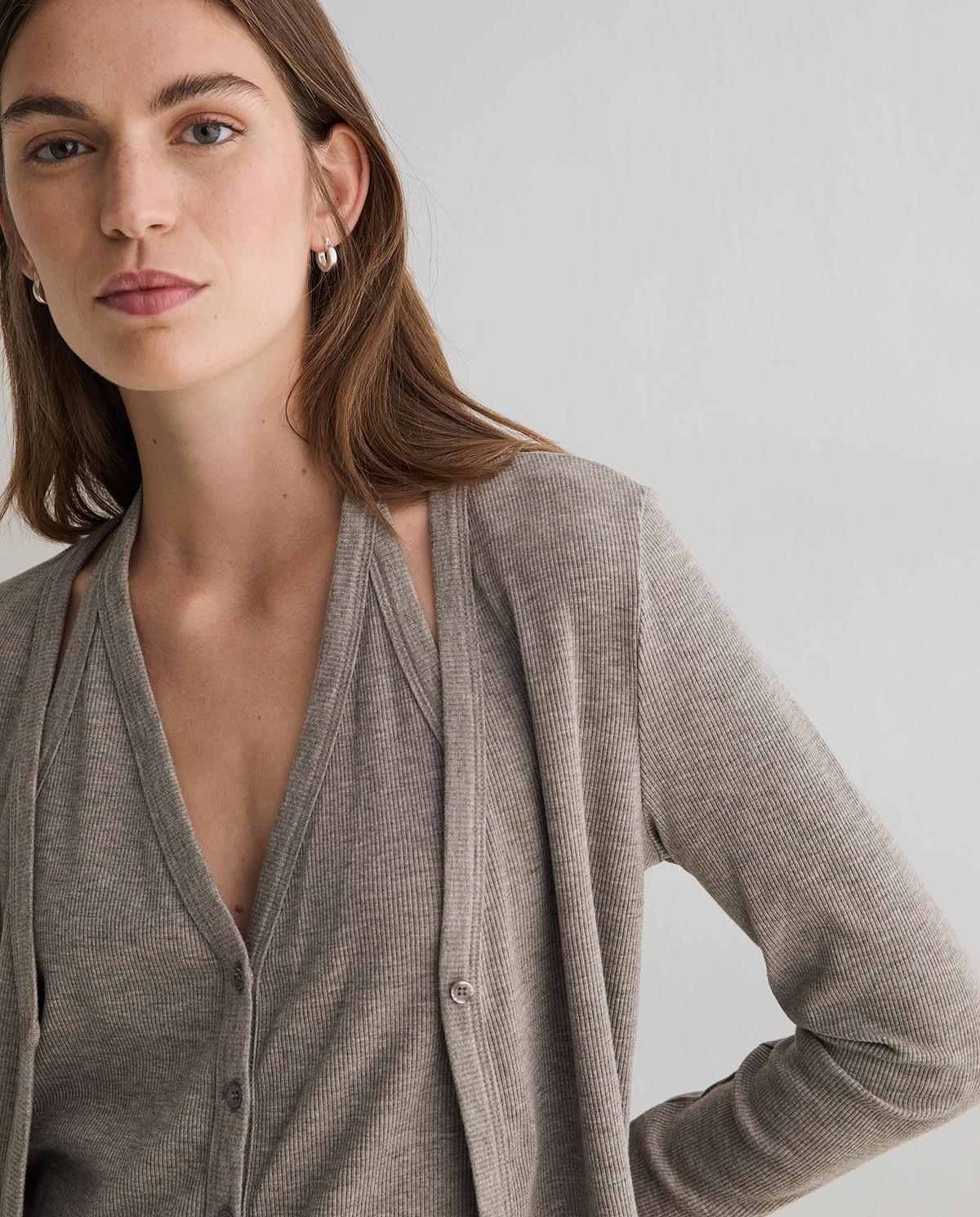 Cárdigan de mujer combinado con top - Yerse - Gris Gris-2