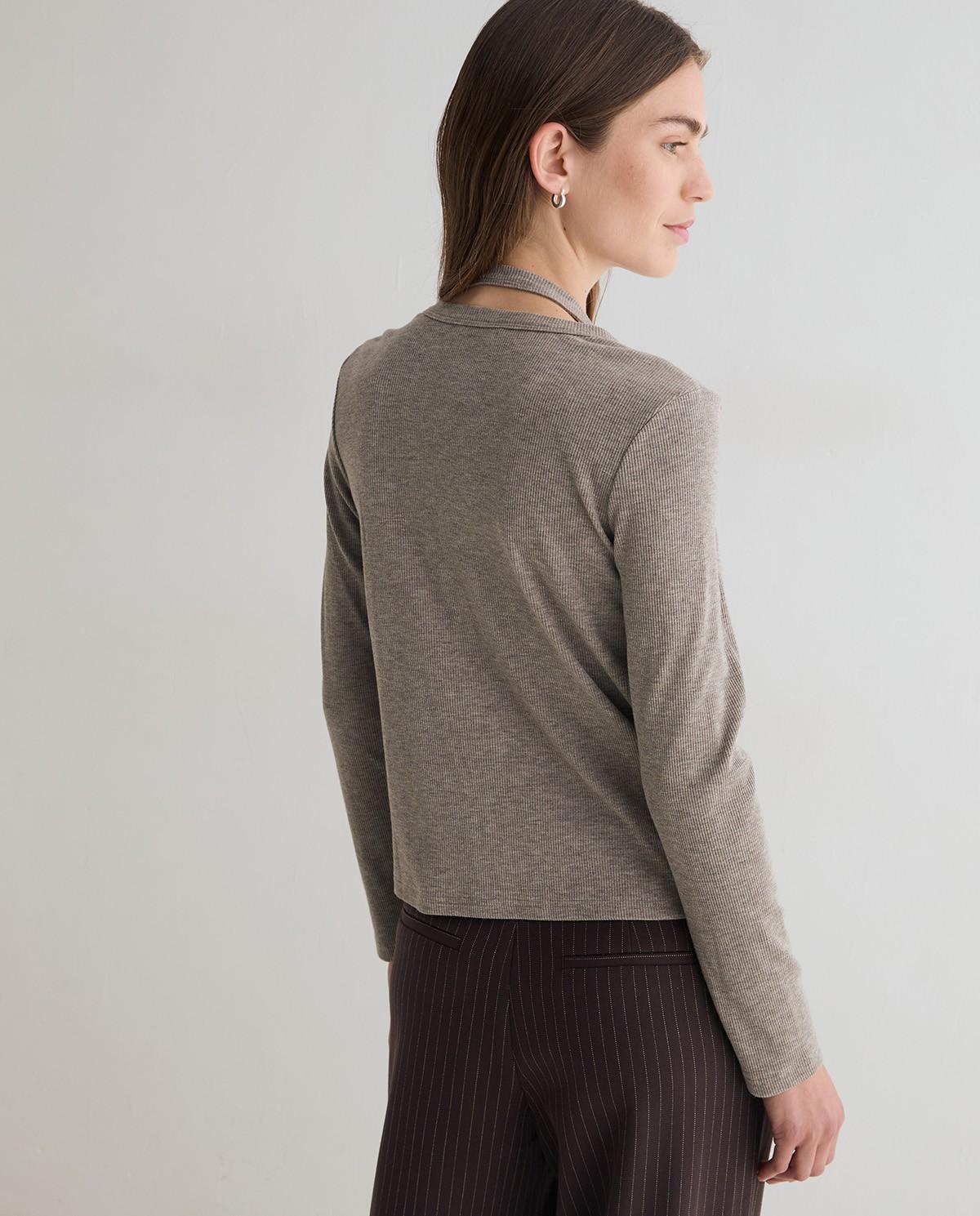 Cárdigan de mujer combinado con top - Yerse - Gris Gris-3