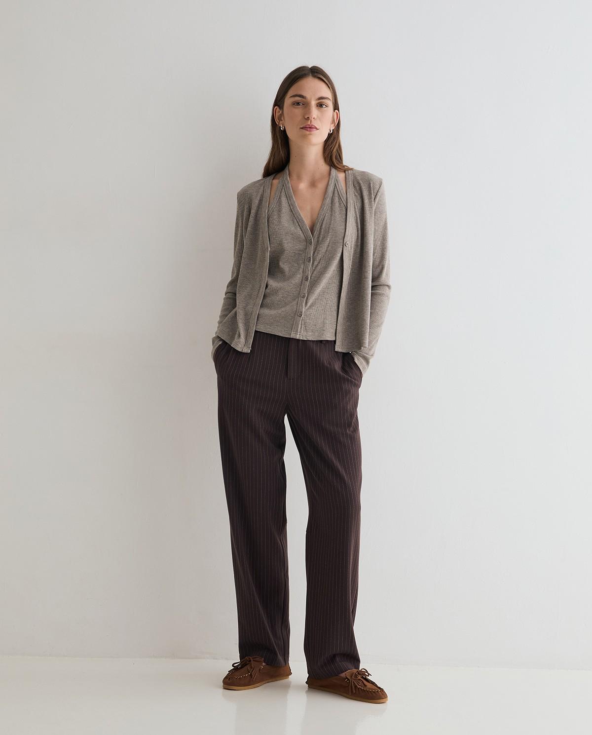 Cárdigan de mujer combinado con top - Yerse - Gris Gris-5