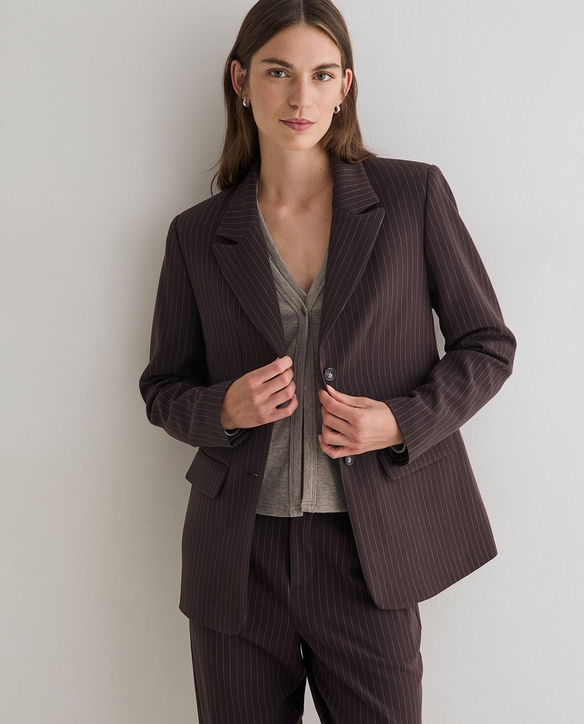 Americana de mujer en tejido jacquard - Yerse - Marrón Marrón-1