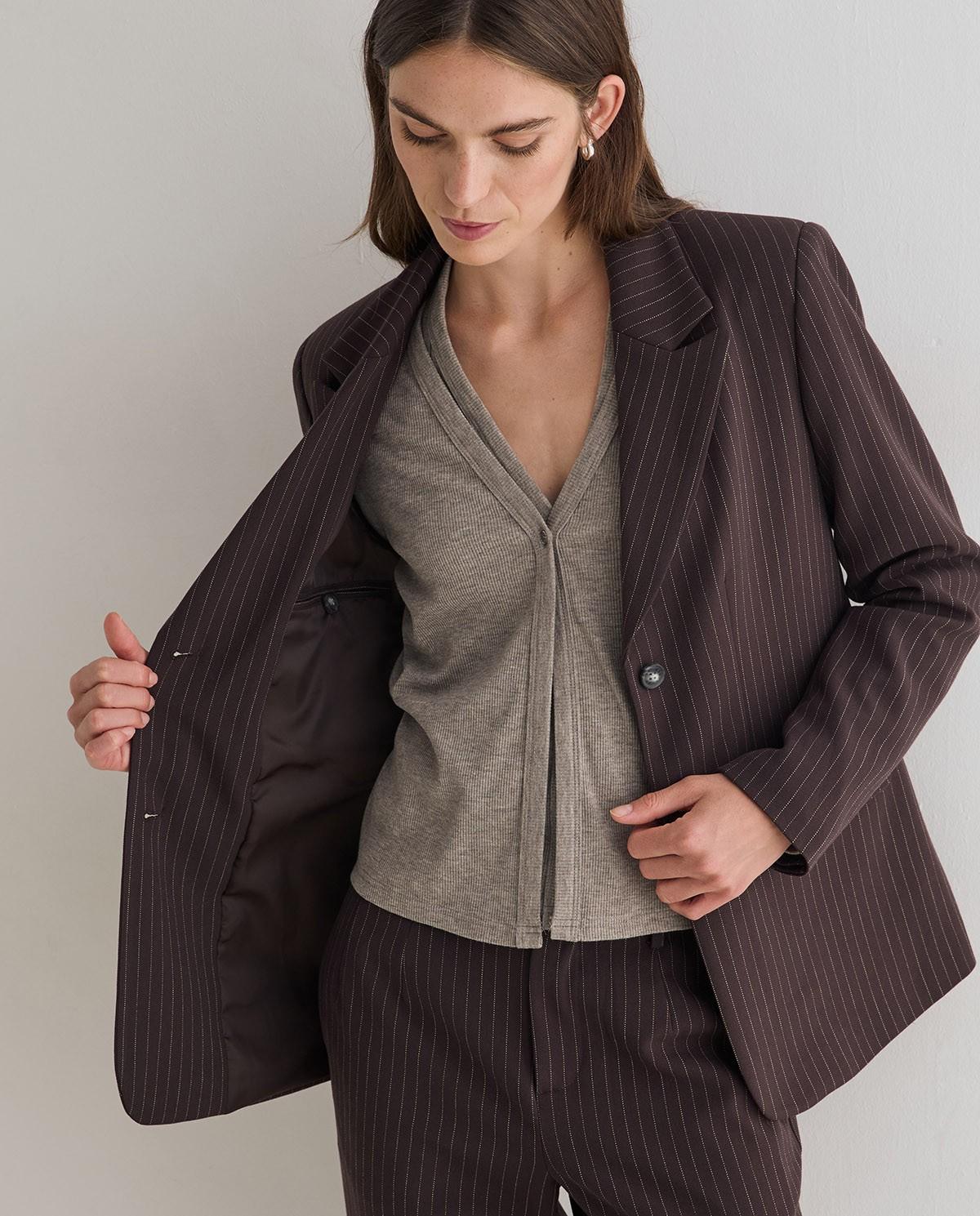 Americana de mujer en tejido jacquard - Yerse - Marrón Marrón-3