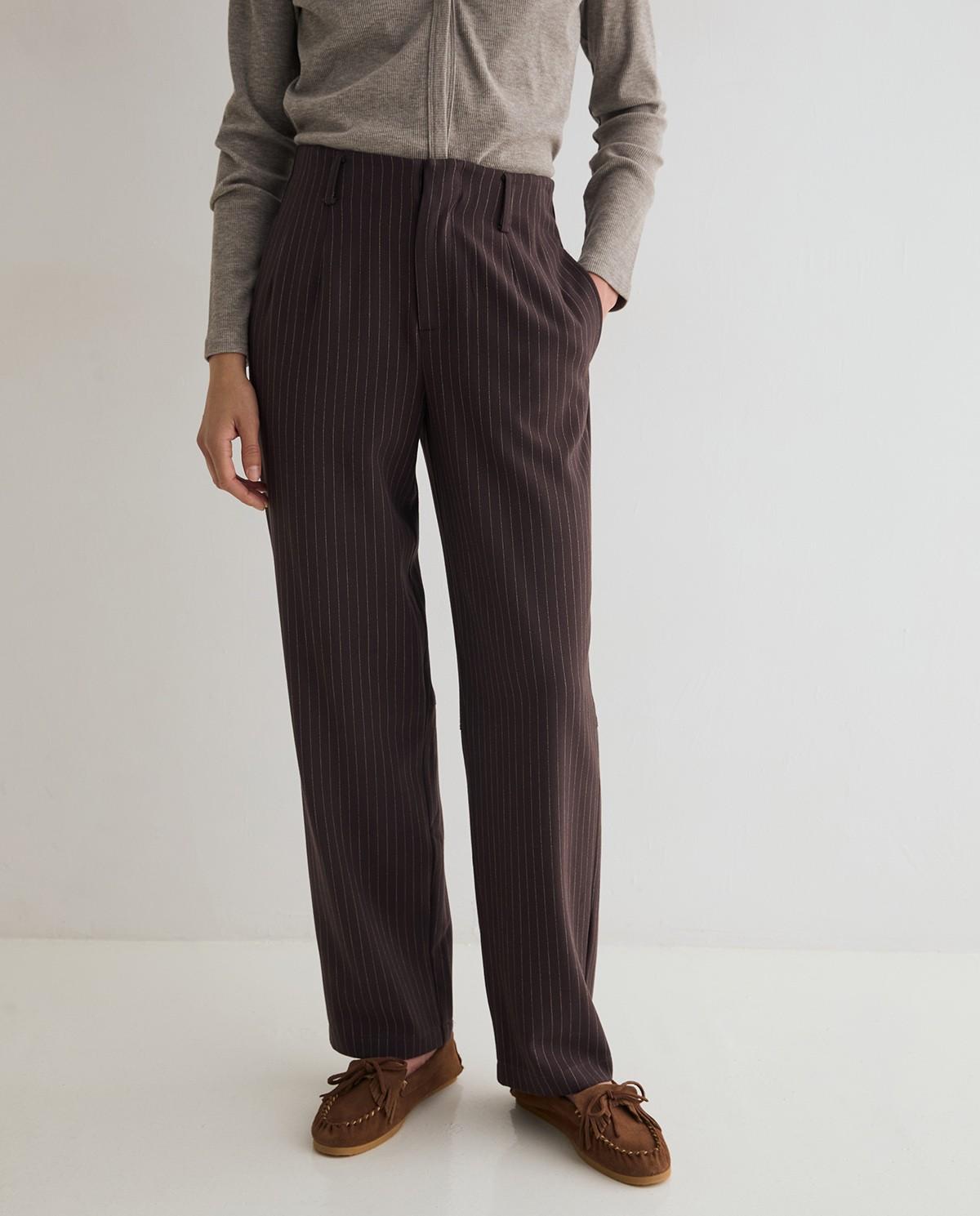 Pantalón recto de mujer traje de tiro alto - Yerse - Marrón Marrón-2