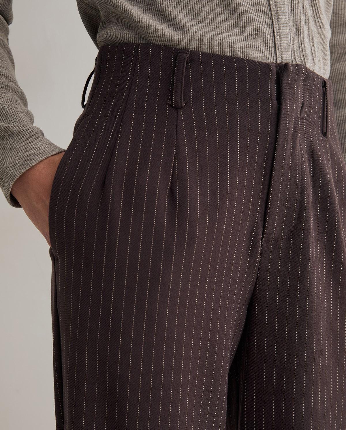 Pantalón recto de mujer traje de tiro alto - Yerse - Marrón Marrón-3