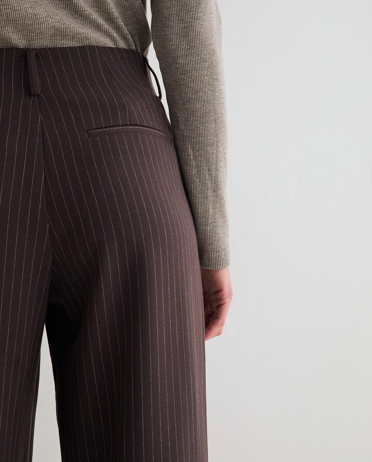 Pantalón recto de mujer traje de tiro alto - Yerse - Marrón Marrón-4