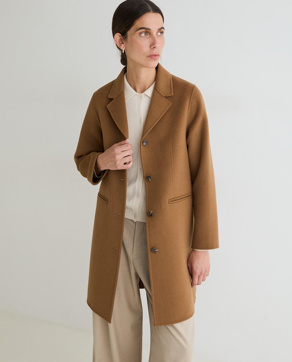 Abrigo de mujer midi recto con lana - Yerse - Camel Camel-1