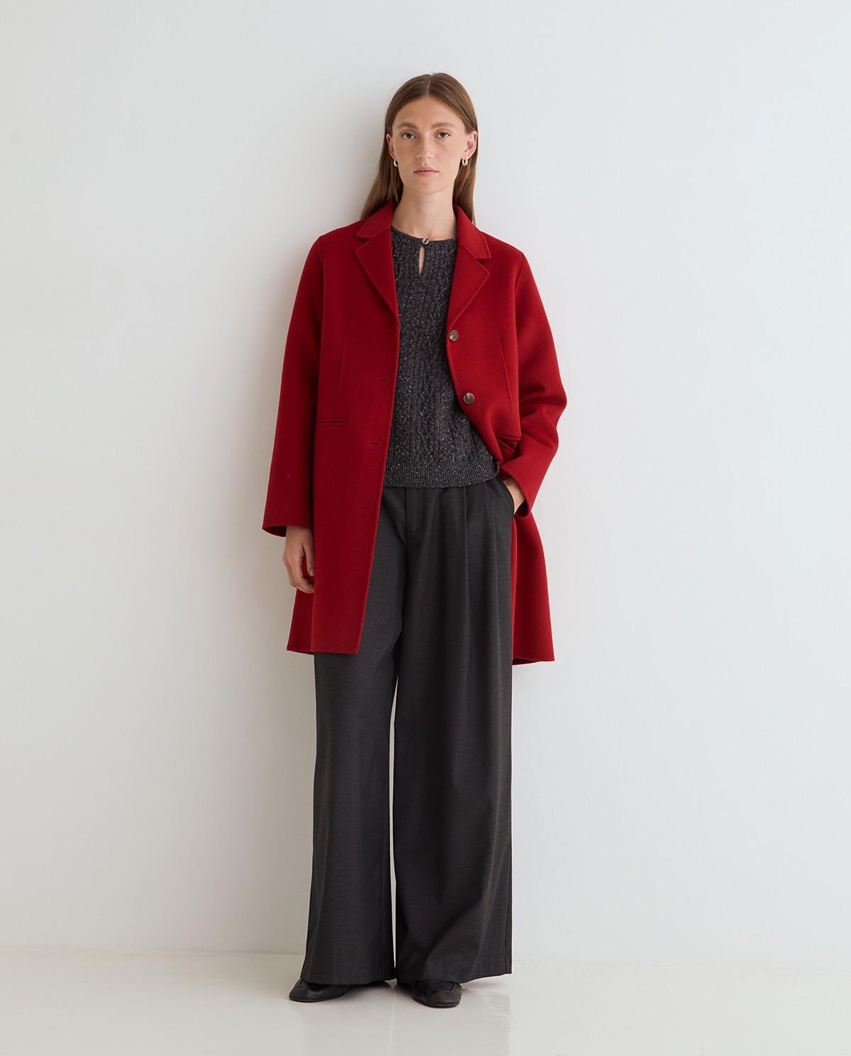 Abrigo midi de mujer doble faz con mezcla de lana - Yerse - Rojo Rojo-1