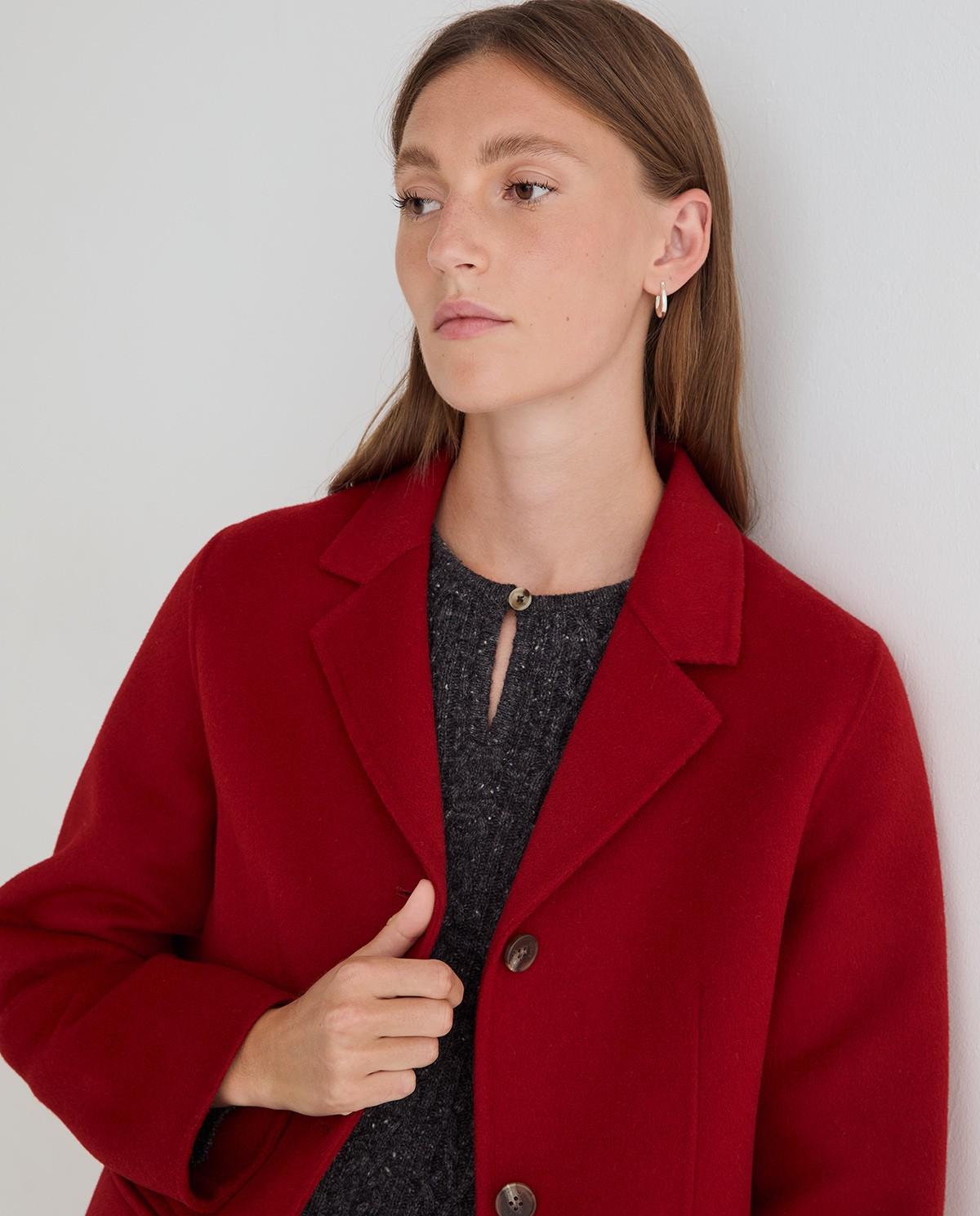 Abrigo midi de mujer doble faz con mezcla de lana - Yerse - Rojo Rojo-2