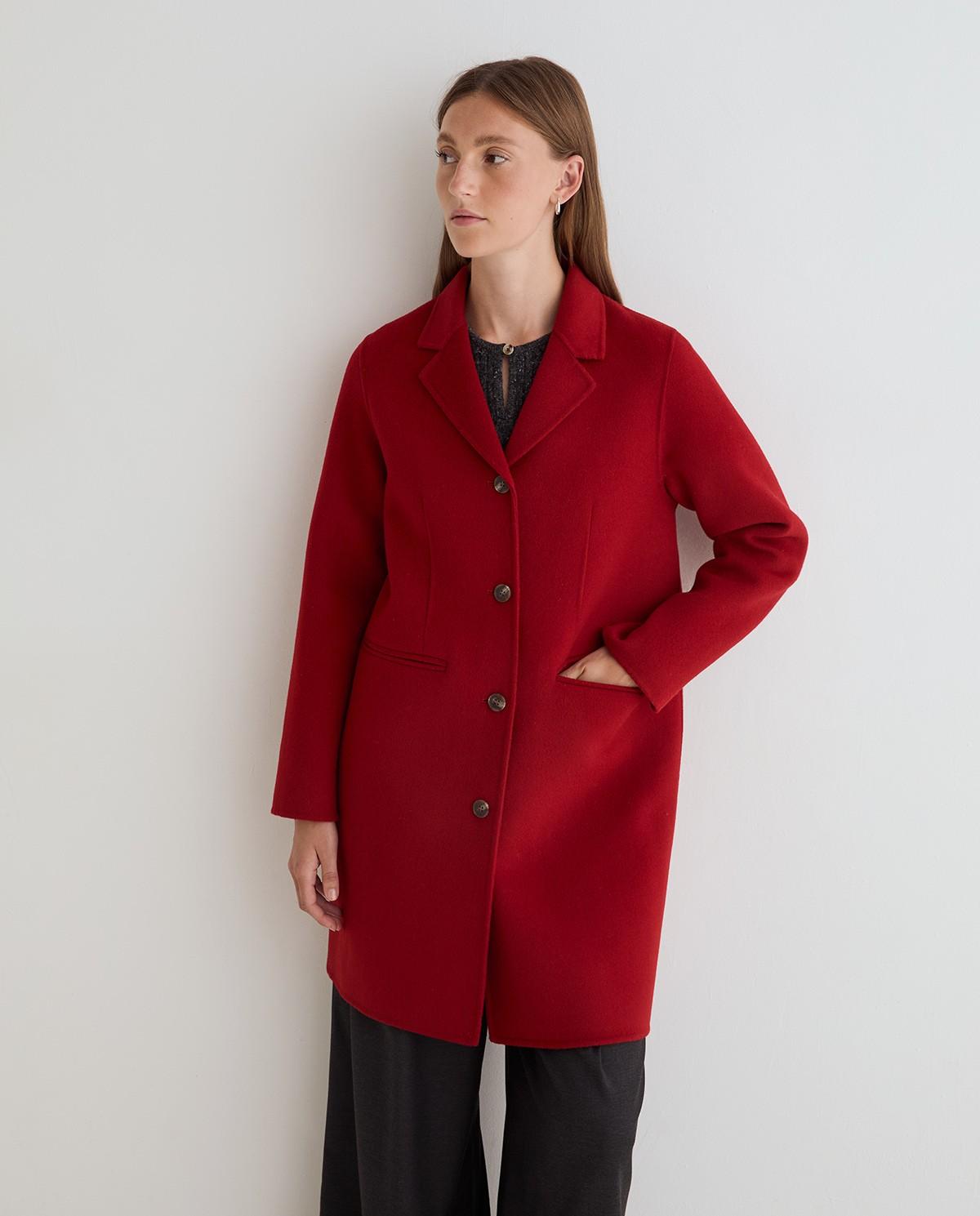 Abrigo midi de mujer doble faz con mezcla de lana - Yerse - Rojo Rojo-3