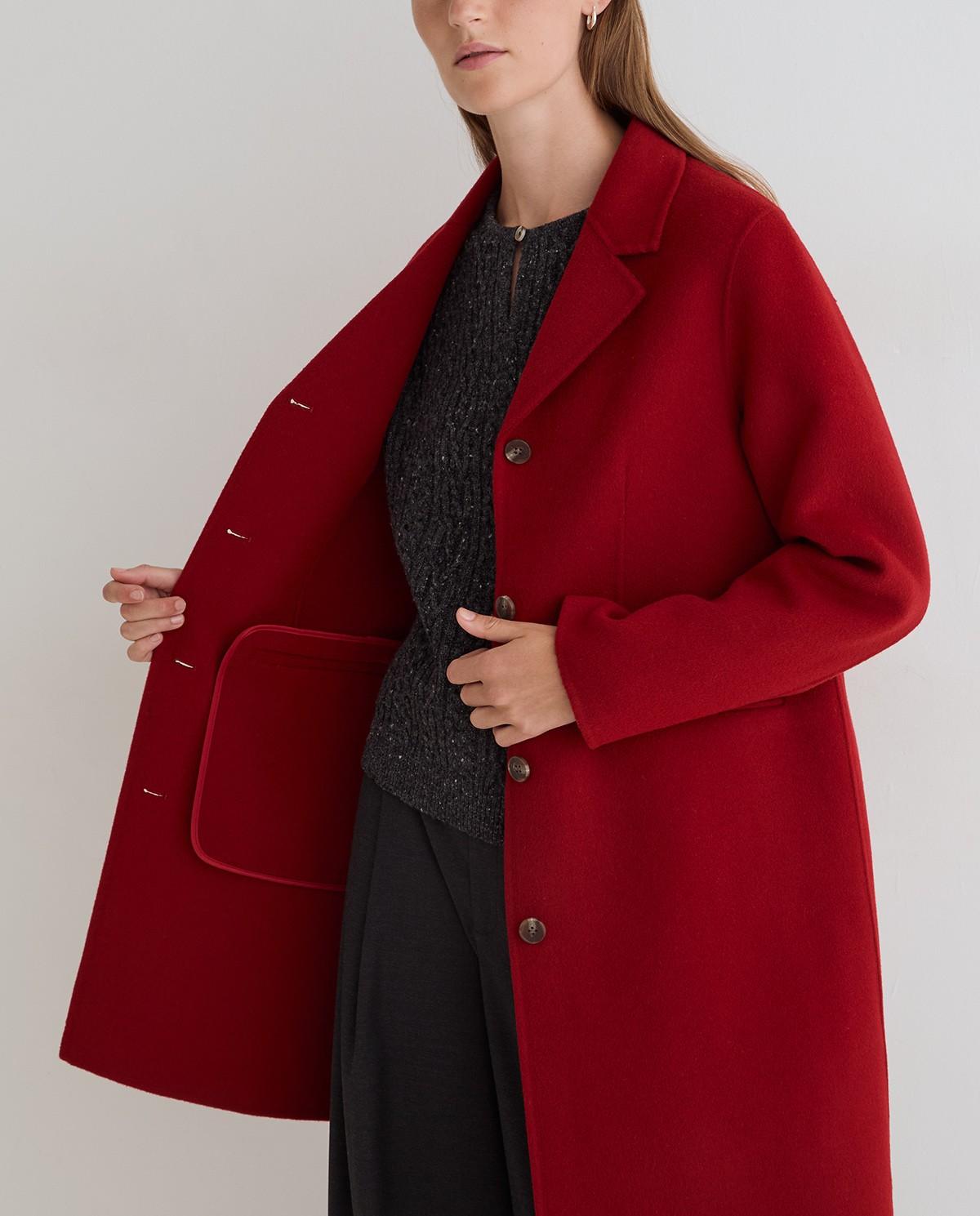 Abrigo midi de mujer doble faz con mezcla de lana - Yerse - Rojo Rojo-4