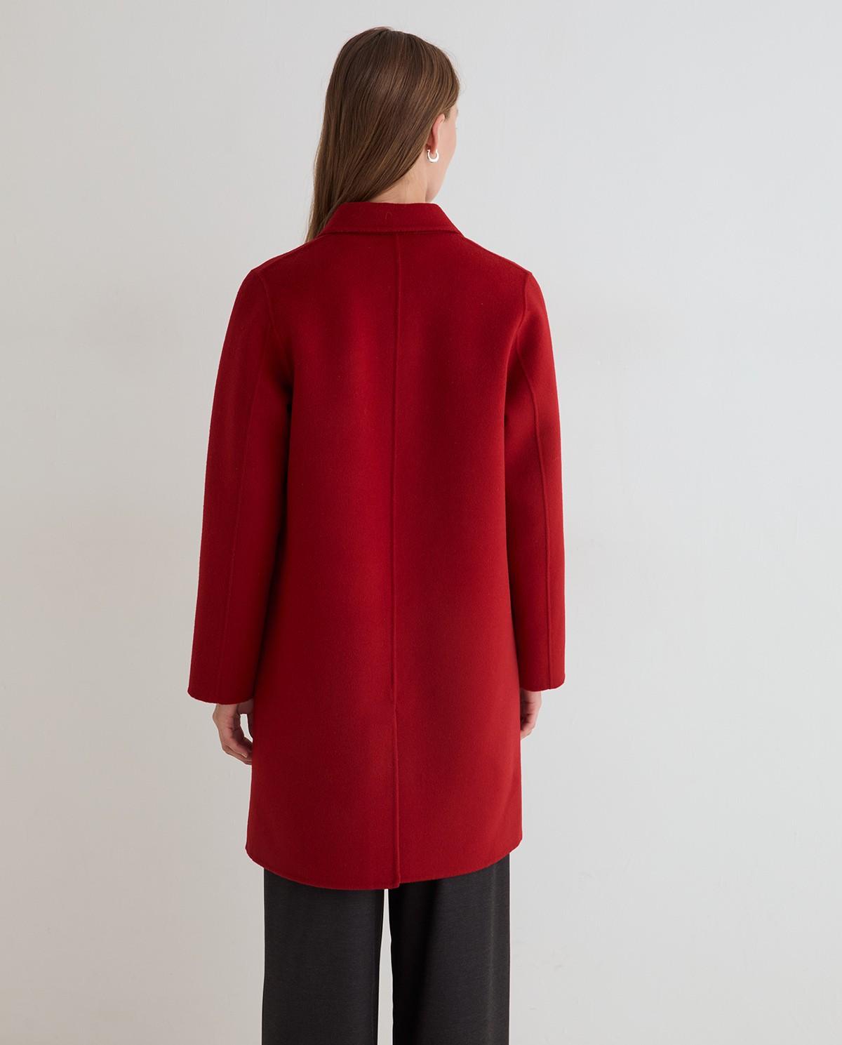 Abrigo midi de mujer doble faz con mezcla de lana - Yerse - Rojo Rojo-5