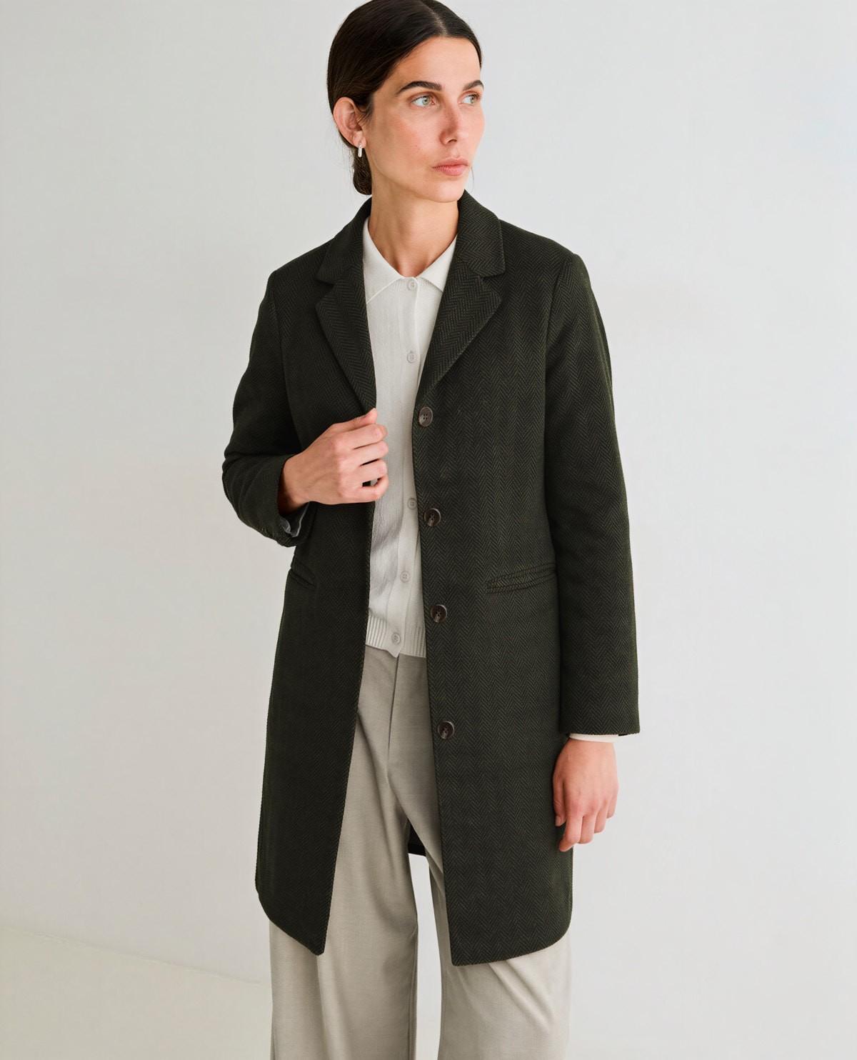 Abrigo midi de mujer con mezcla de lana - Yerse - Verde oscuro Verde oscuro-1