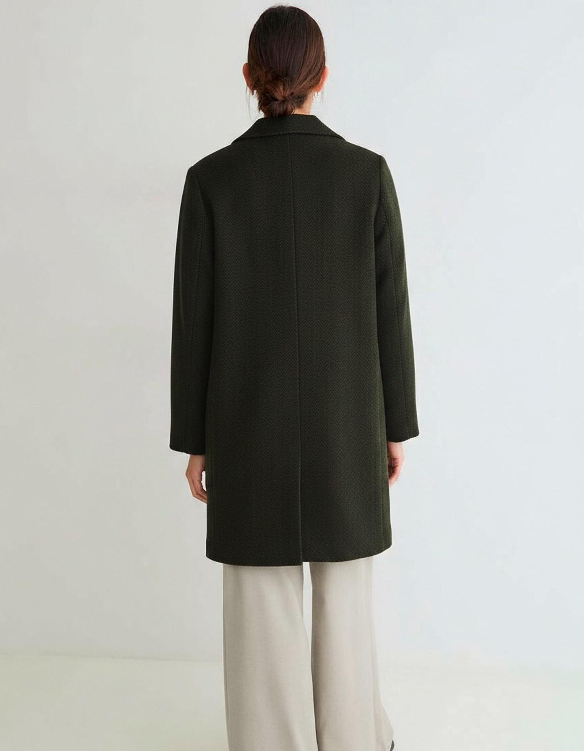 Abrigo midi de mujer con mezcla de lana - Yerse - Verde oscuro Verde oscuro-2