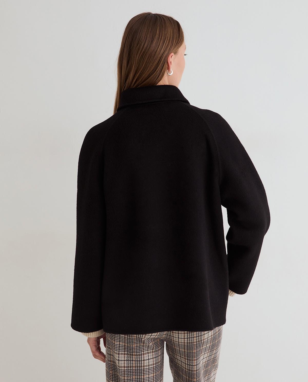 Abrigo corto de mujer en doble faz con mezcla de lana y alpaca - Yerse - Negro Negro-4