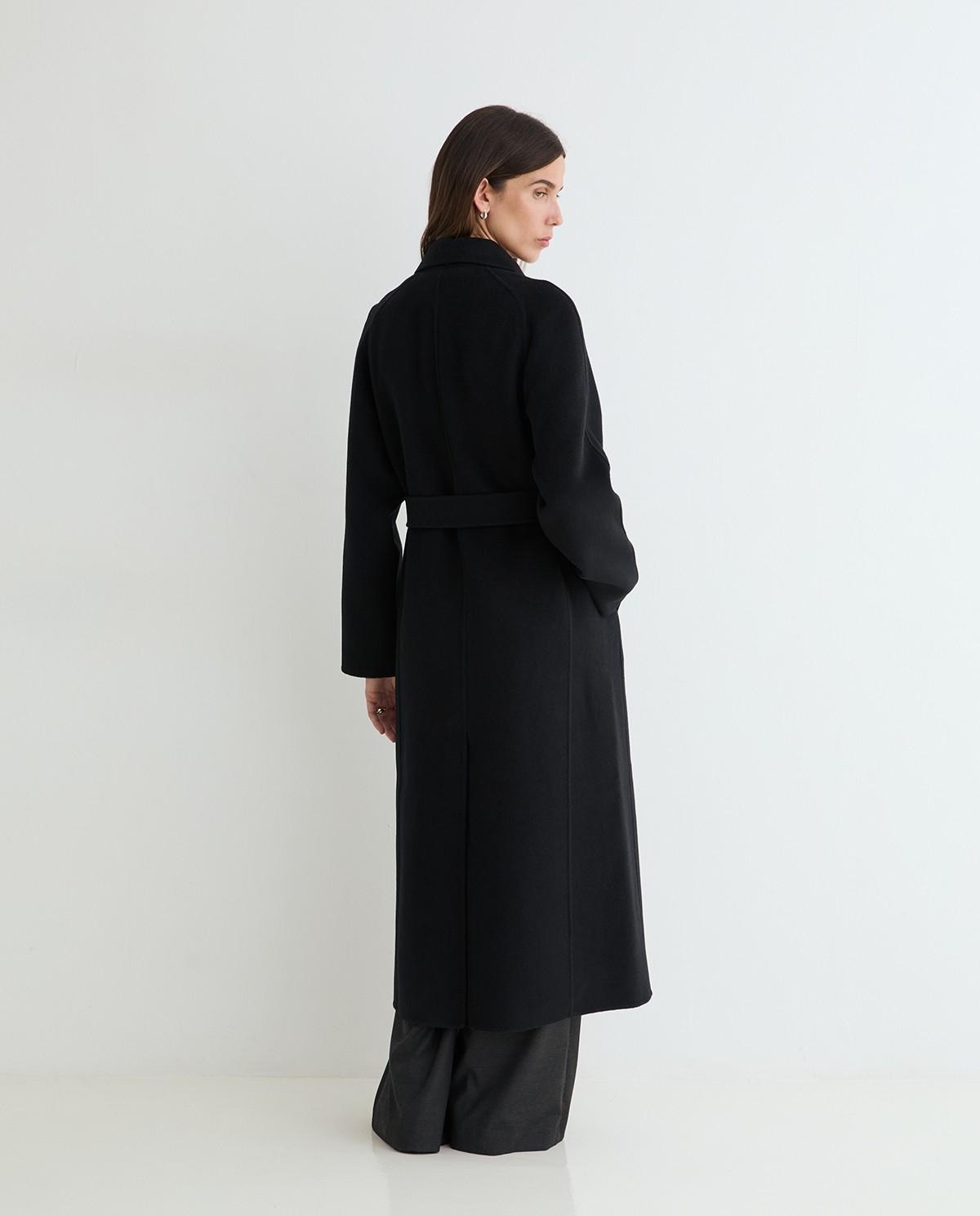 Abrigo largo de mujer doble faz con mezcla de lana - Yerse - Negro Negro-5