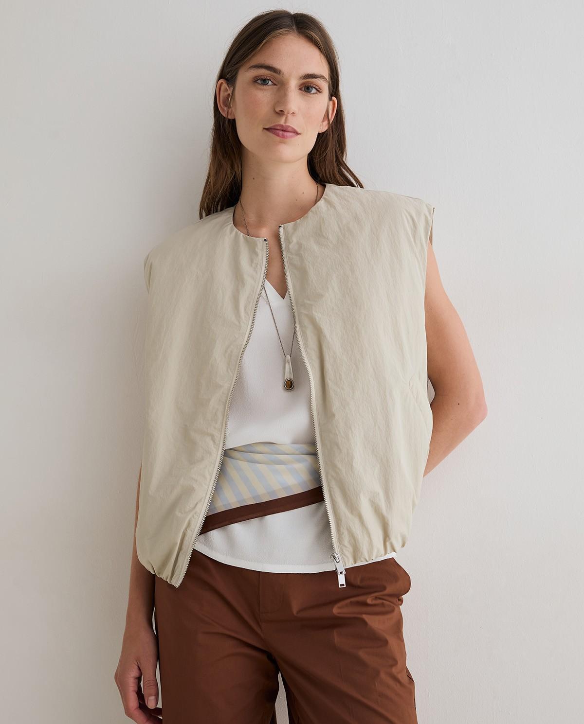 Chaleco de mujer water repellent con cremallera - Yerse - Beige Beige-1