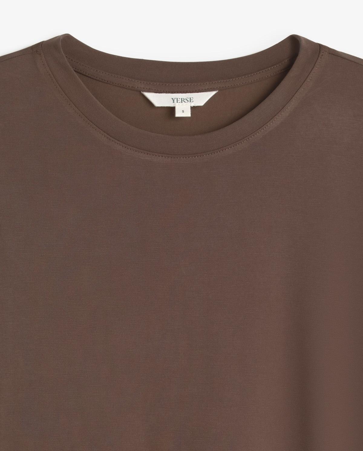 Camiseta de mujer de manga corta confeccionada en tejido fluido con modal - Yerse - Marrón chocolate Marrón chocolate-5