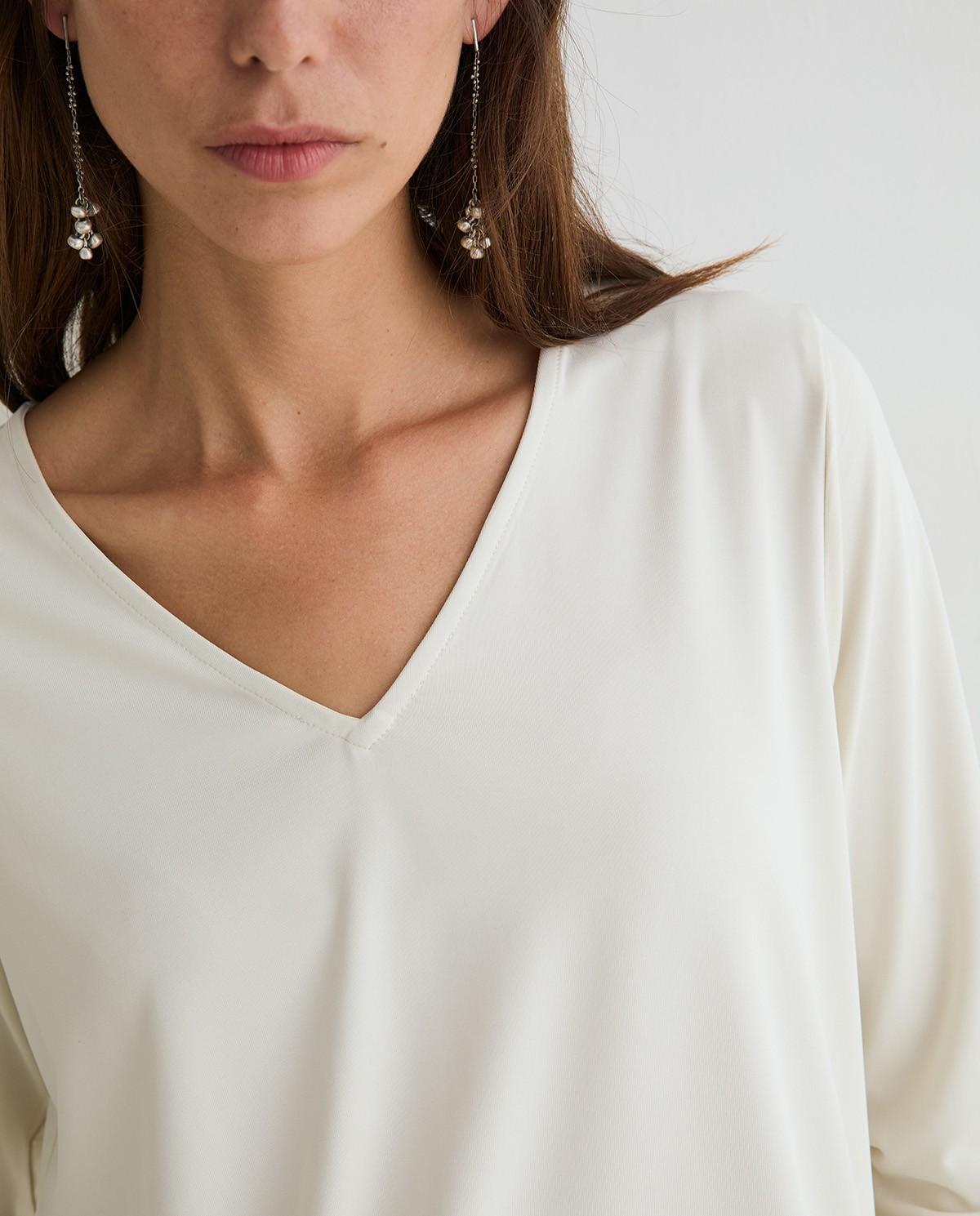 Camiseta de mujer de manga larga con cuello pico - Yerse - Natural Natural-2