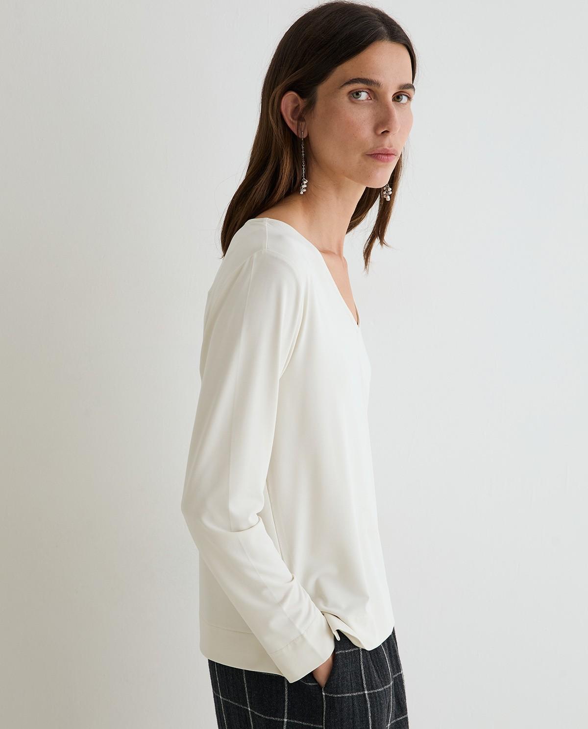 Camiseta de mujer de manga larga con cuello pico - Yerse - Natural Natural-4