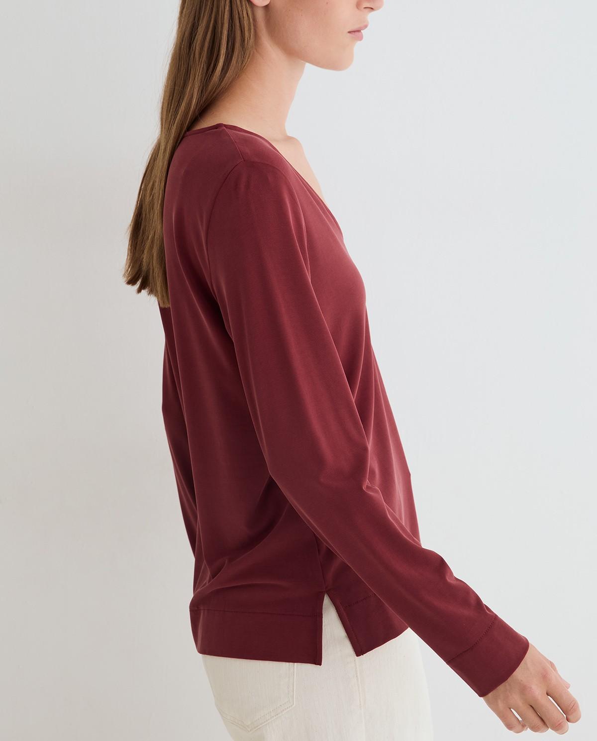 Camiseta de mujer de manga larga con cuello pico - Yerse - Burdeos Burdeos-3