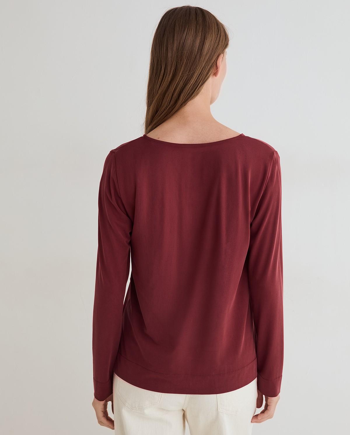 Camiseta de mujer de manga larga con cuello pico - Yerse - Burdeos Burdeos-4