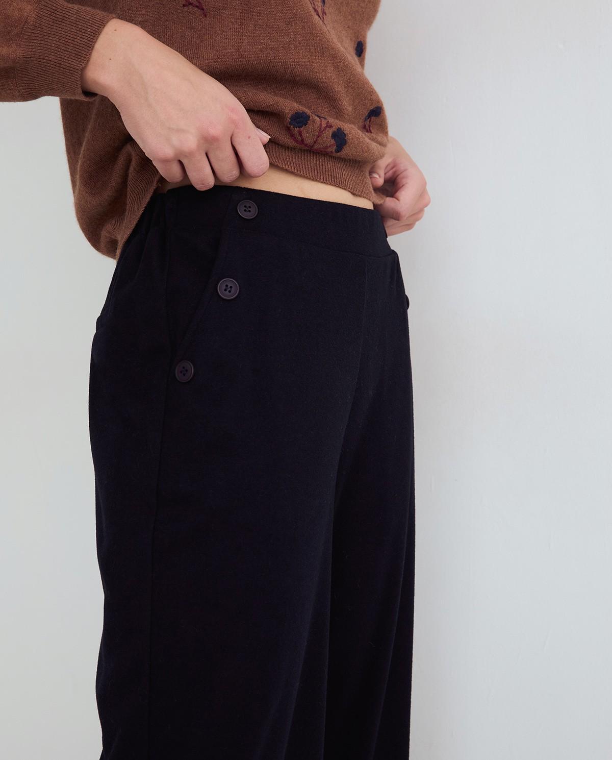 Pantalón ancho de mujer de punto con cintura elástica - Yerse - Azul marino Azul marino-2